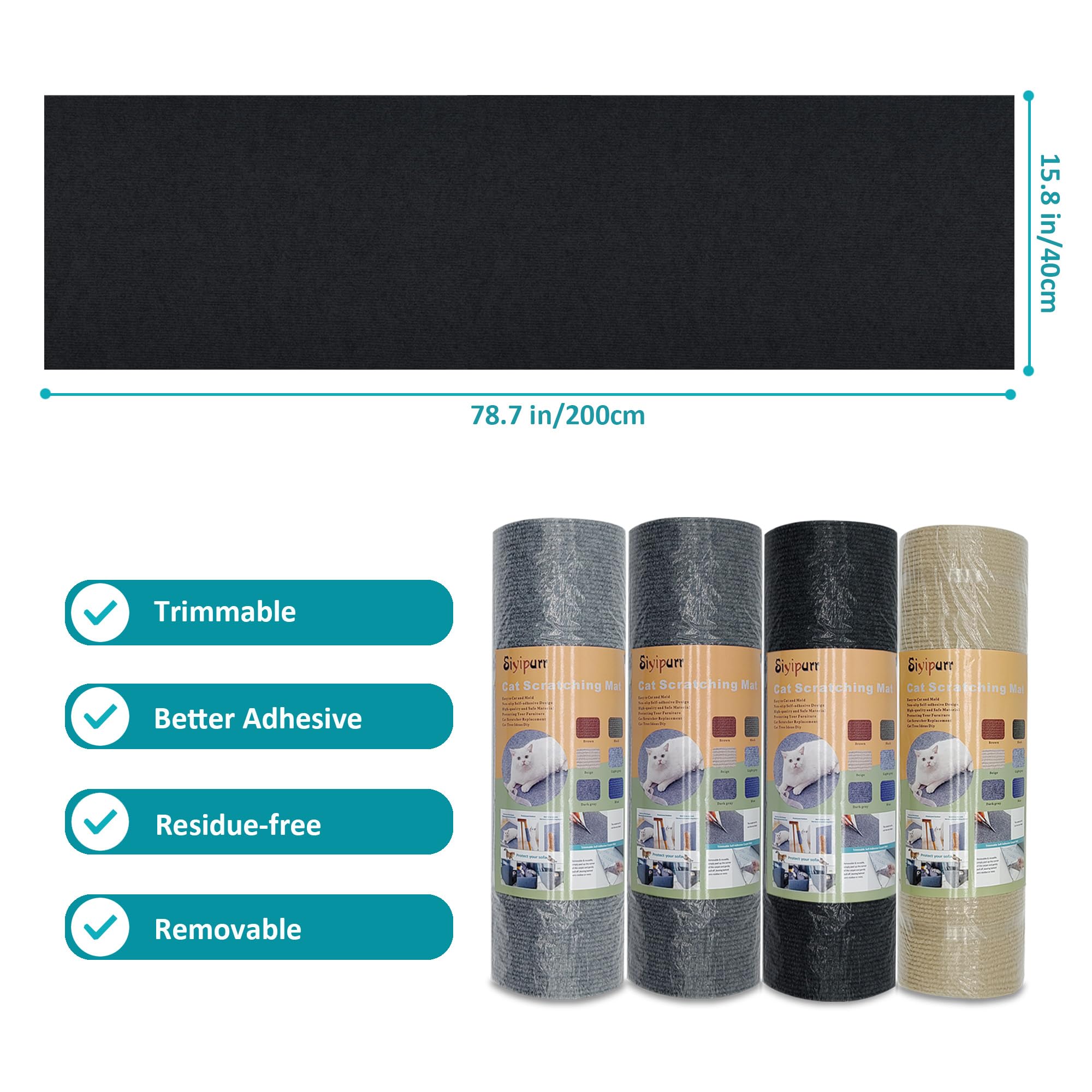 Cat Couch Protector,78.7'X15.8'Trimmable Self-Adhesive Cat Scratching Mat For Wall Scratcher(Black)