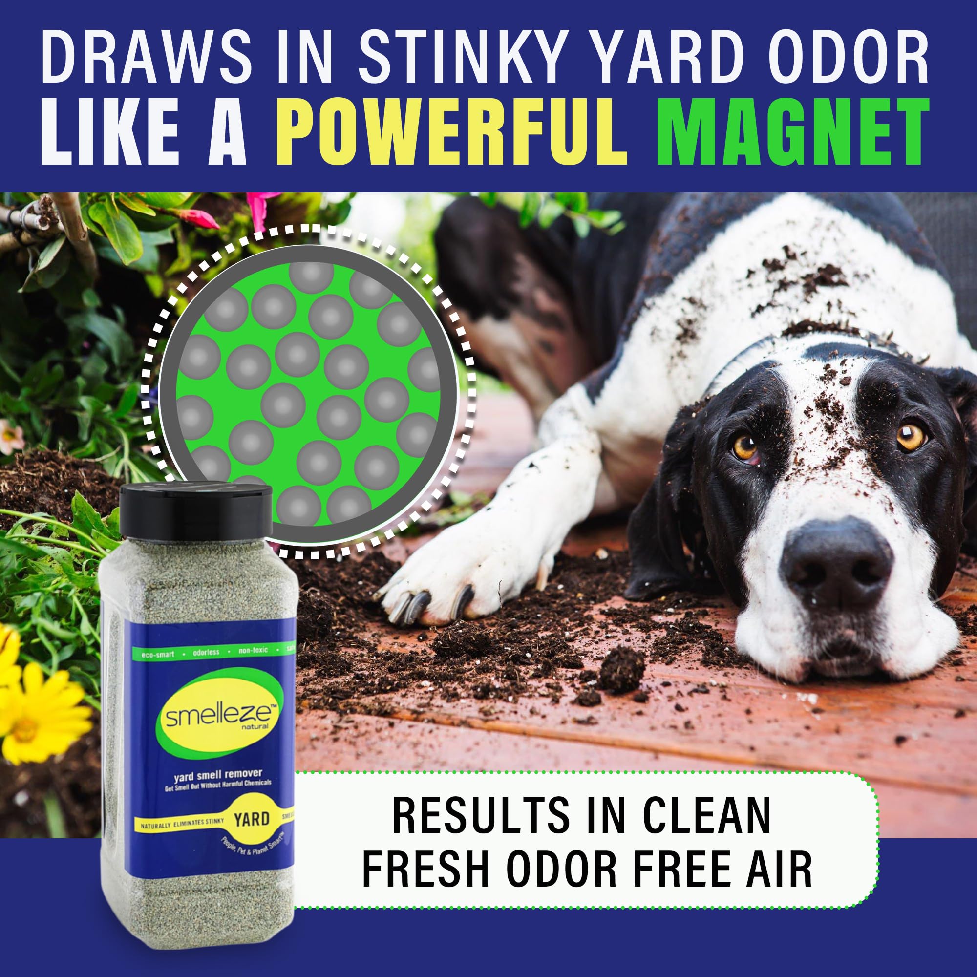 SMELLEZE Natural Yard Odor Remover, 2 lb Granules, Eliminate Pet Urine & Stool Smell, Safe for People, Pets & Plants, Green