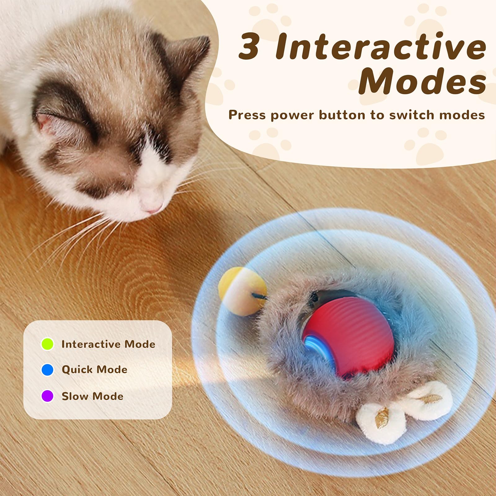 Zalbyuy Interactive Cat Toys Ball For Indoor Cats, Speedy Tail 2.0 Cat Toy For Bored Indoor Adult Kitten, Silicone Automatic Fas