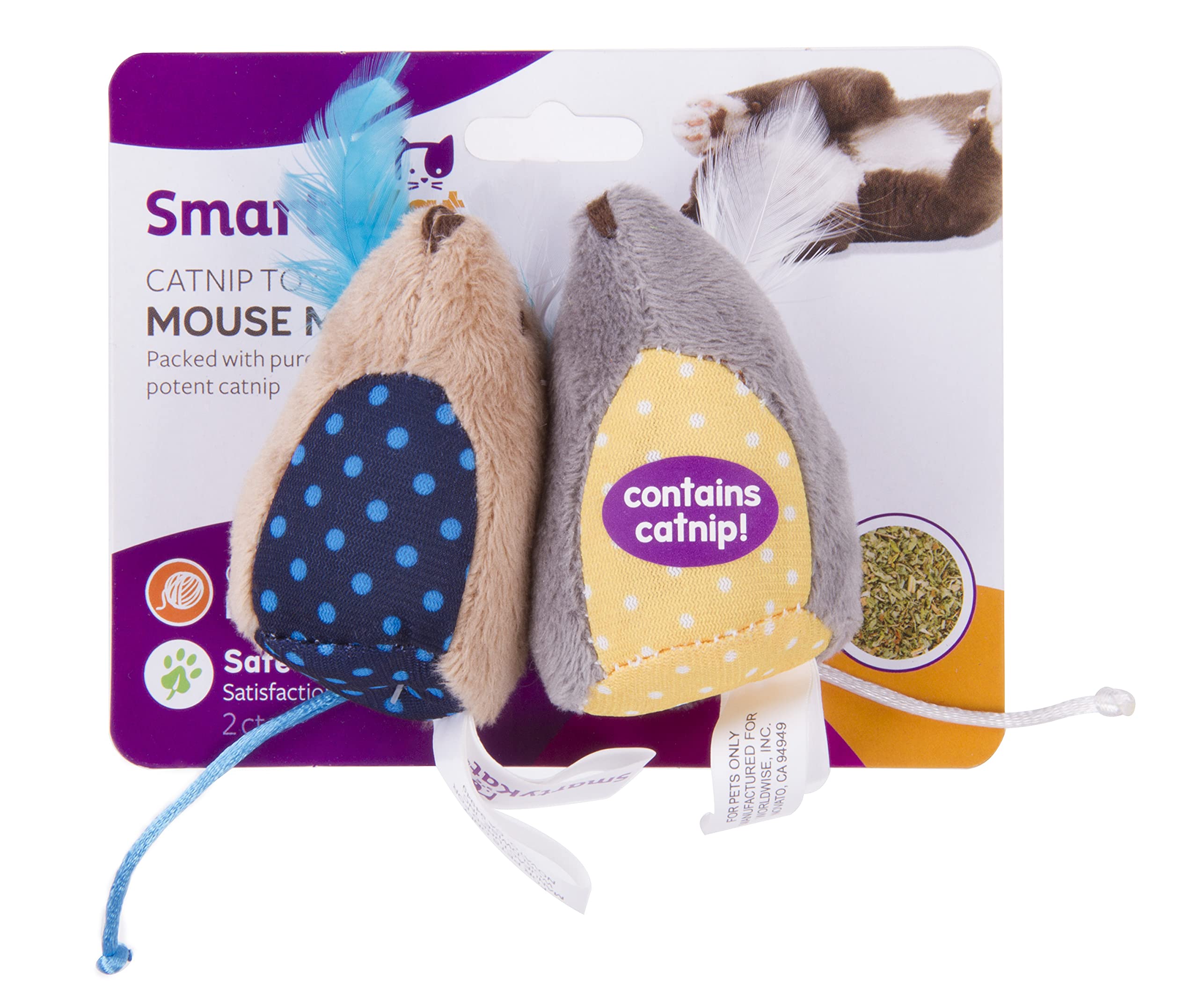 Smartykat (2 Count Mouse Mates Plush Catnip Cat Toys - Brown/Gray, 2 Count