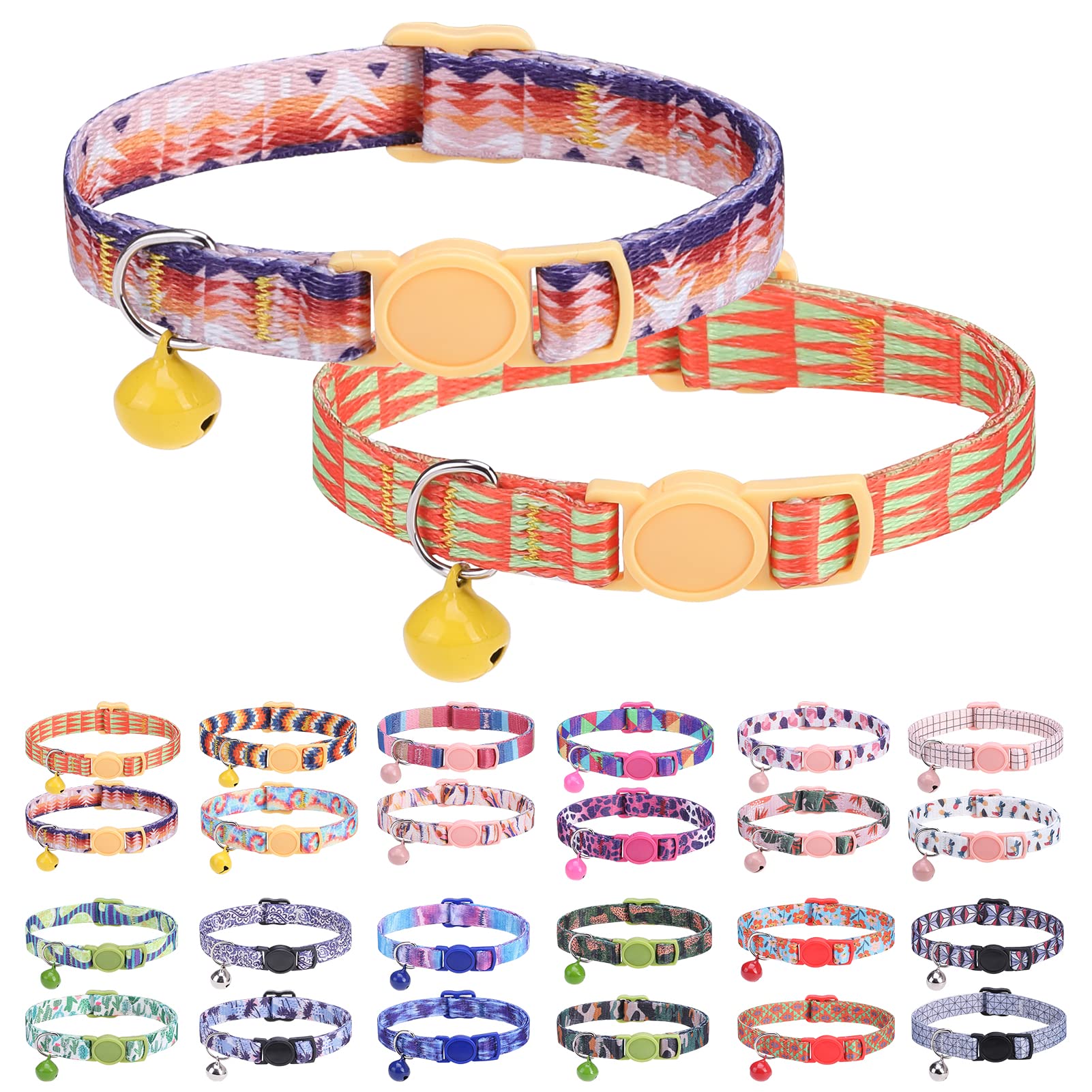 Dillybud Breakaway Cat Collars For Girl Boy Cats, Spring Summer All Weather Cat Collar Personalized Pattern 2 Pack,Cute Classic 