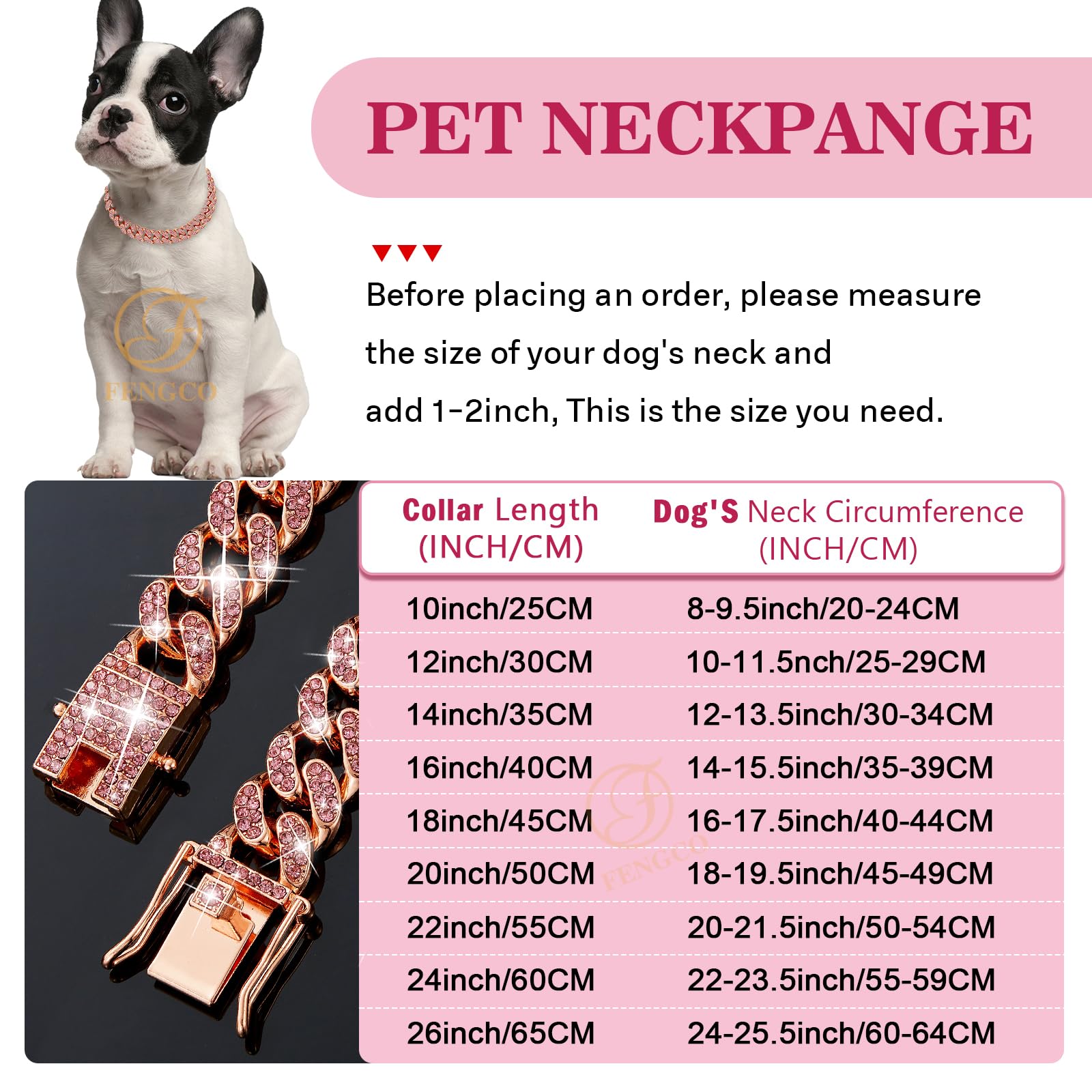 Rosegold Dog Chain Collar Diamond Cuban Link Dog Collar 13Mm Wide Dog Necklace Metal Cat Chain Pet Crystal Collar Jewelry Access