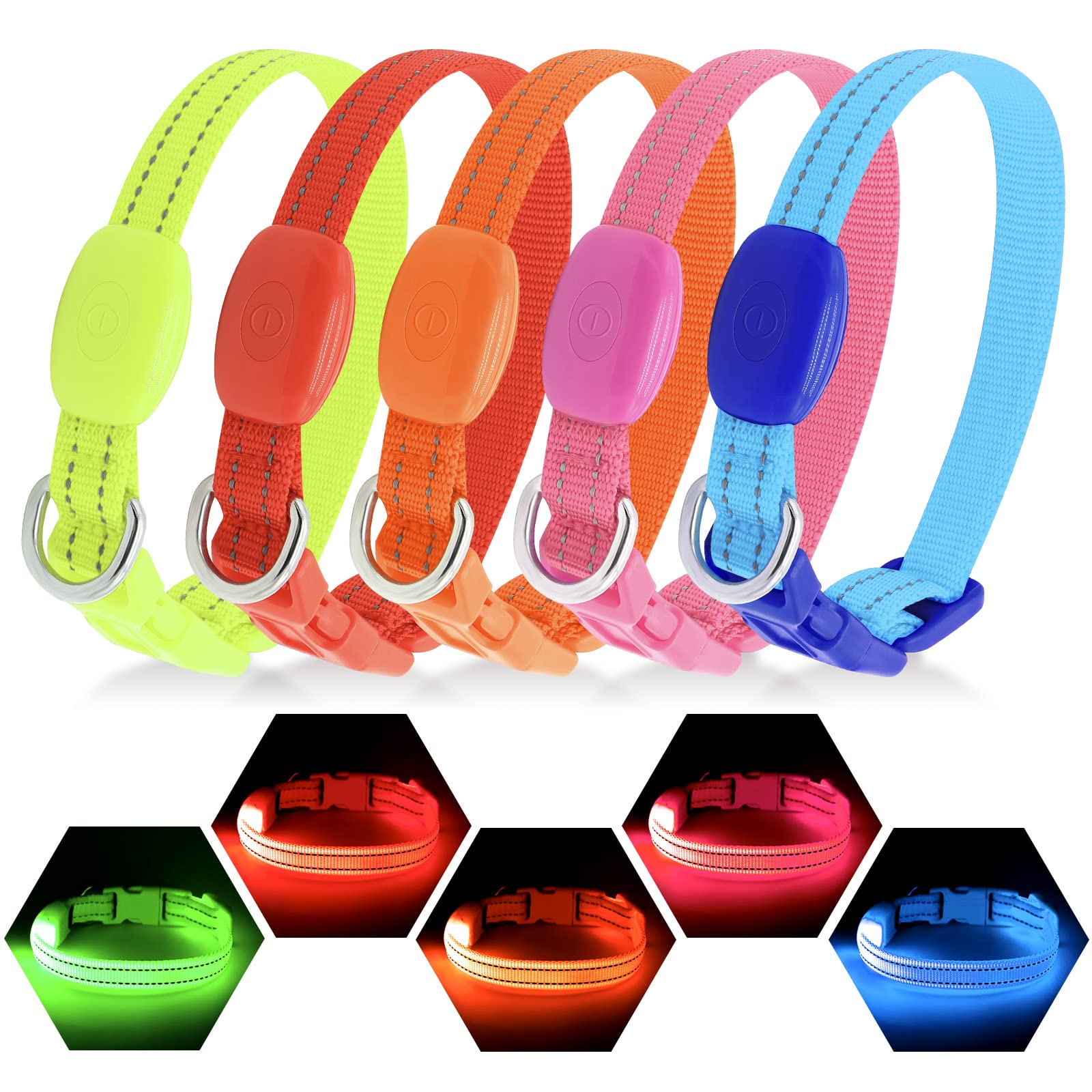 Visinite Light Up Dog Collars For Small Dogs,Led Dog Collar Light Rechargeable,Fully Adjustable Lighted Dog Collar,Glow In The Dark Dog Collars With Dog Lights For Night Walking,Green