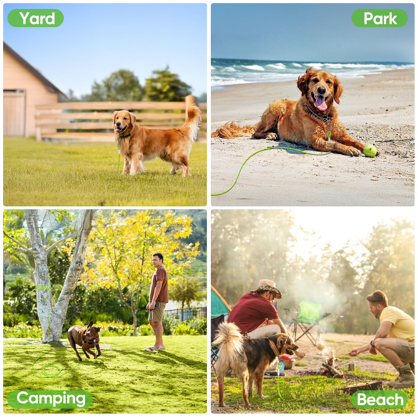 Tresbro 15Ft Reflective Tie Out Cable For Dogs Up To 250 Pounds, Steel Wire Lead Leash Cable With Stainless Rotatable Clip, Ligh