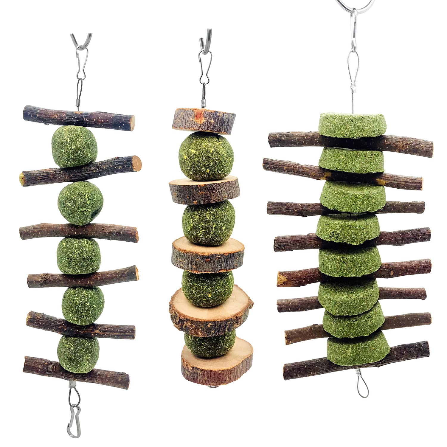 Myyzmy 3 Pcs Bunny Chew Toys, Rabbit Chew Toys For Teeth Grinding, Natural Organic Apple Wood Stick For Improve Rabbits Guinea P