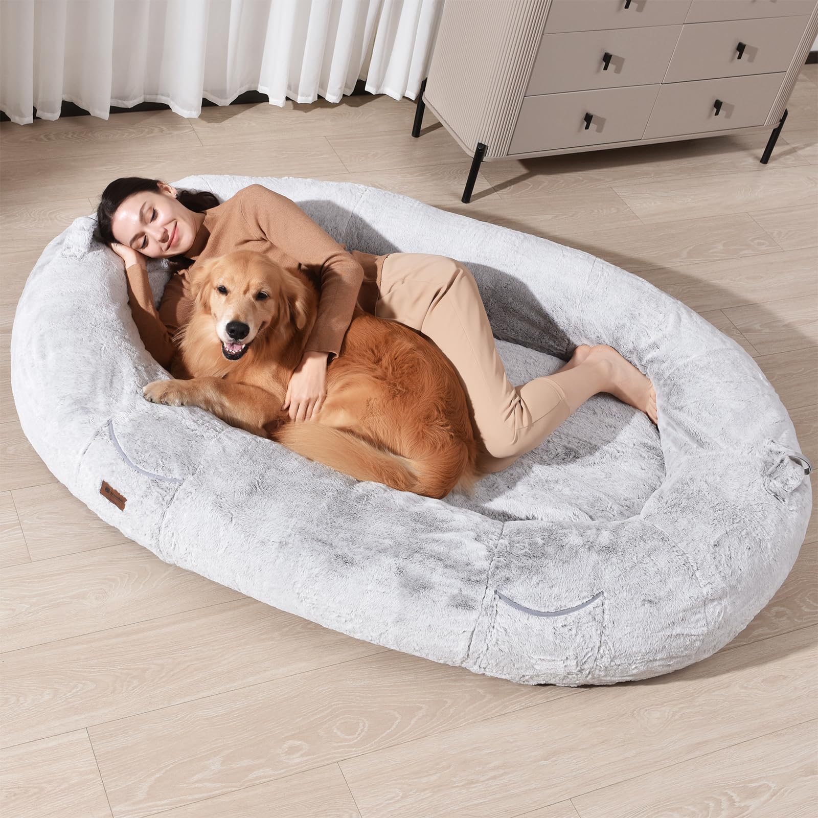 Human Dog Bed For People Large - Bean Bag Adult Size Giant Extra Sized For Kid Waterproof And Washable Anti-Slip Grey 74 X50