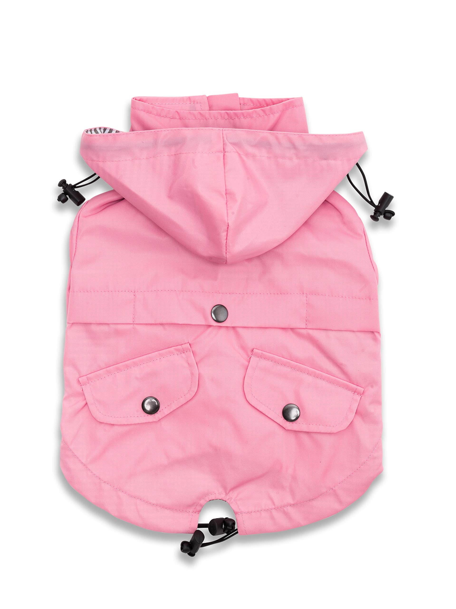 Ellie Dog Wear Zip Up Dog Raincoats With Reflective Buttons, Pockets, Rain/Water Resistant, Adjustable Drawstring, & Removable Hood - Xxs To Xxl - Stylish Premium Dog Raincoats (Pink, Small)