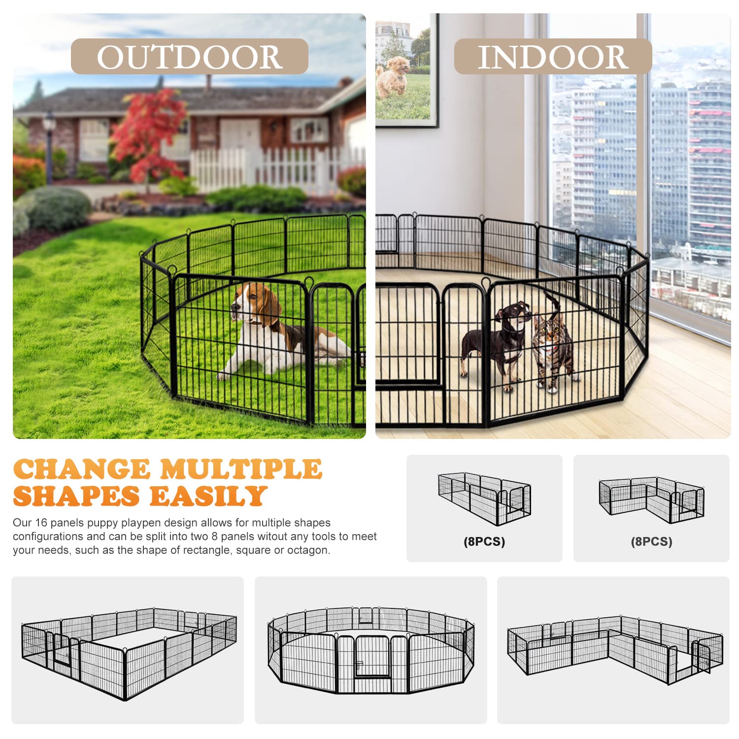 Zeny Dog Playpen 24 Inch 16 Panels, Heavy Duty Pet Dog Pen Indoor, Metal Dog Fence With Doors, Foldable Animal Outdoor Exercise Pen For Yard, Rv, Camping