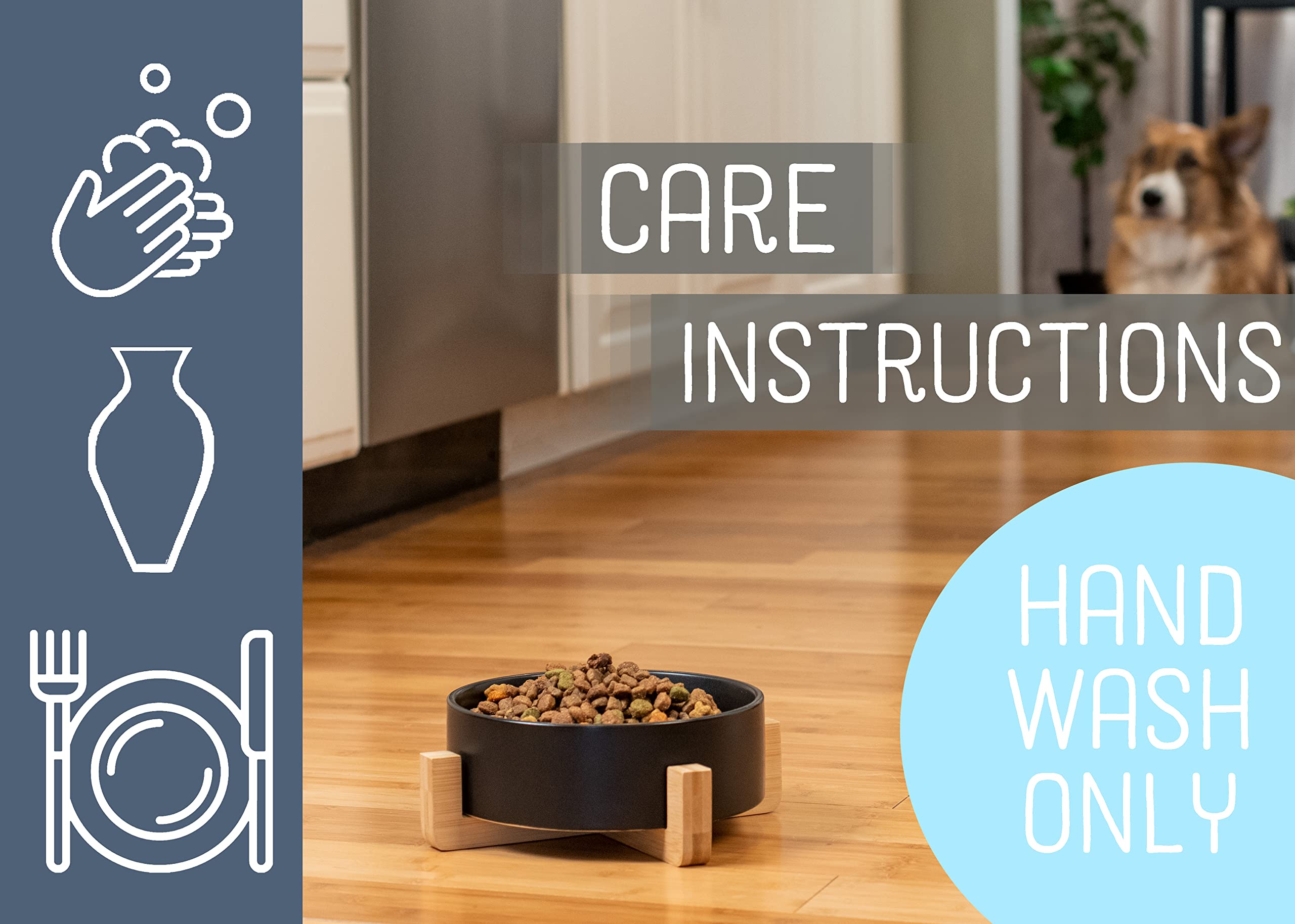 Nat & Jules Large Black 8 Inch Stoneware Ceramic And Wood Pet Bowl With Stand