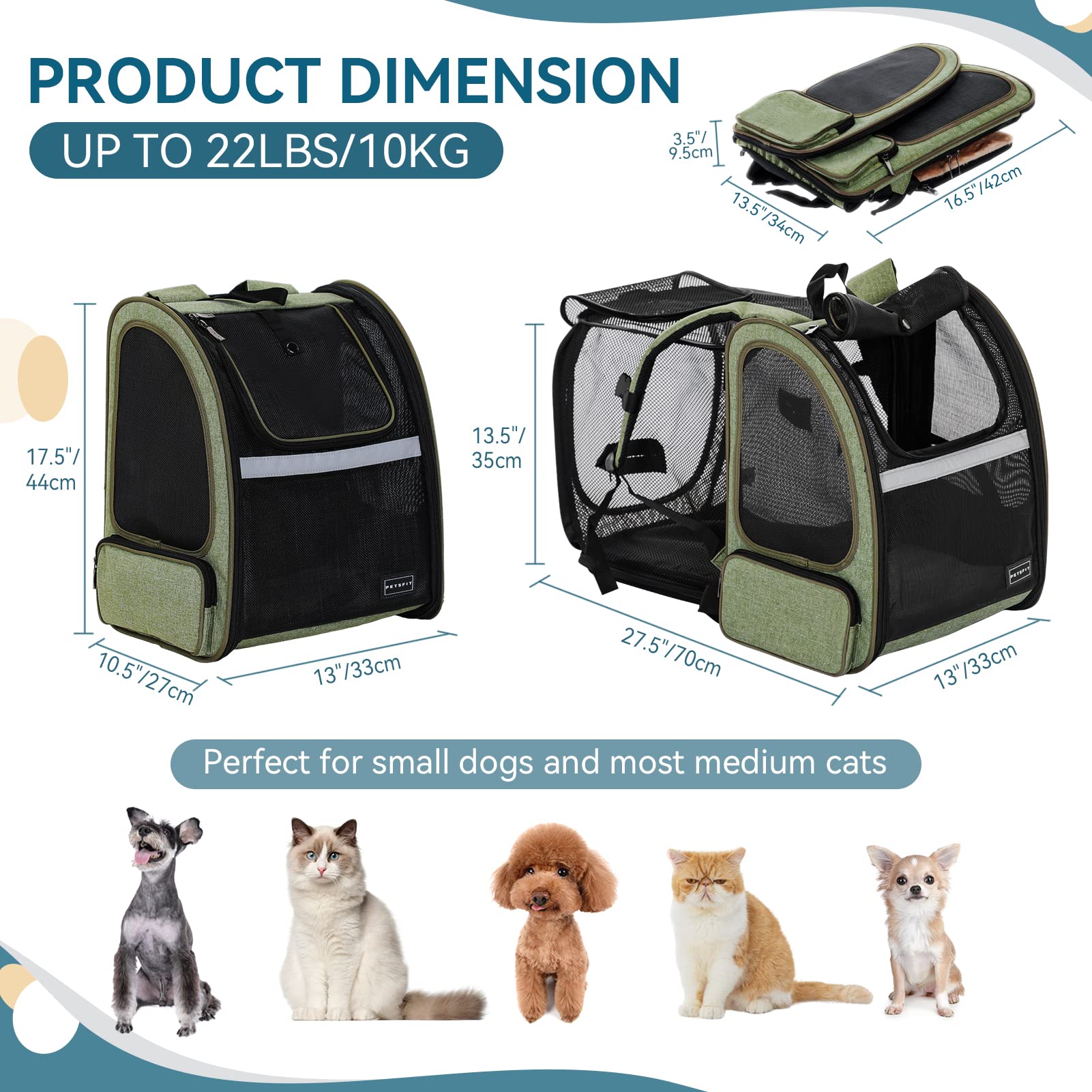 Petsfit Cat Backpack Carrier,Dog Carrier Backpacks Expandable With Great Ventilation Foldable Puppy Backpack Carrier For Travel,