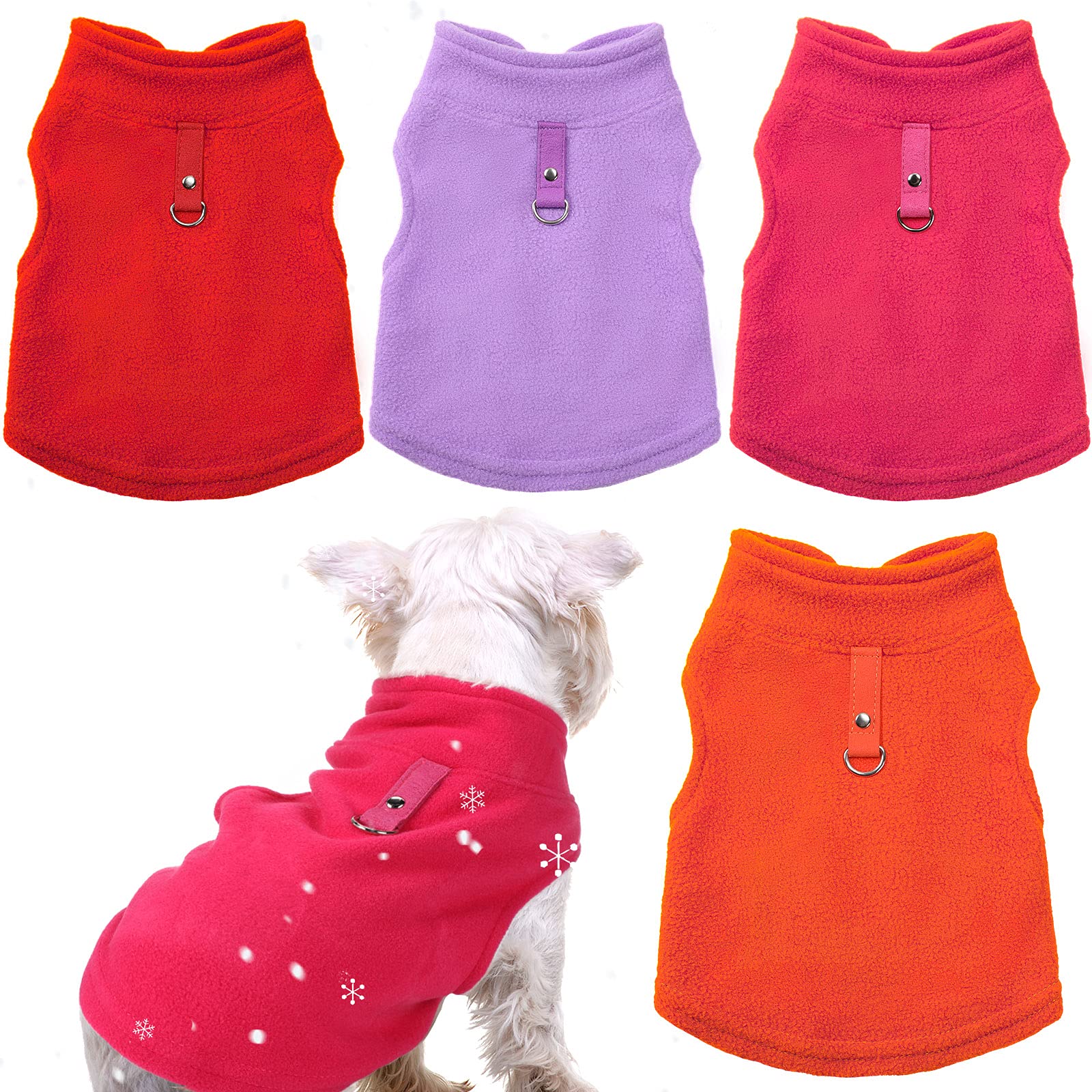 4 Pieces Fabric Dog Sweater With Leash Ring Winter Fleece Vest Dog Pullover Warm Jacket Puppy Clothes For Puppy Cat Chihuahua(Sm