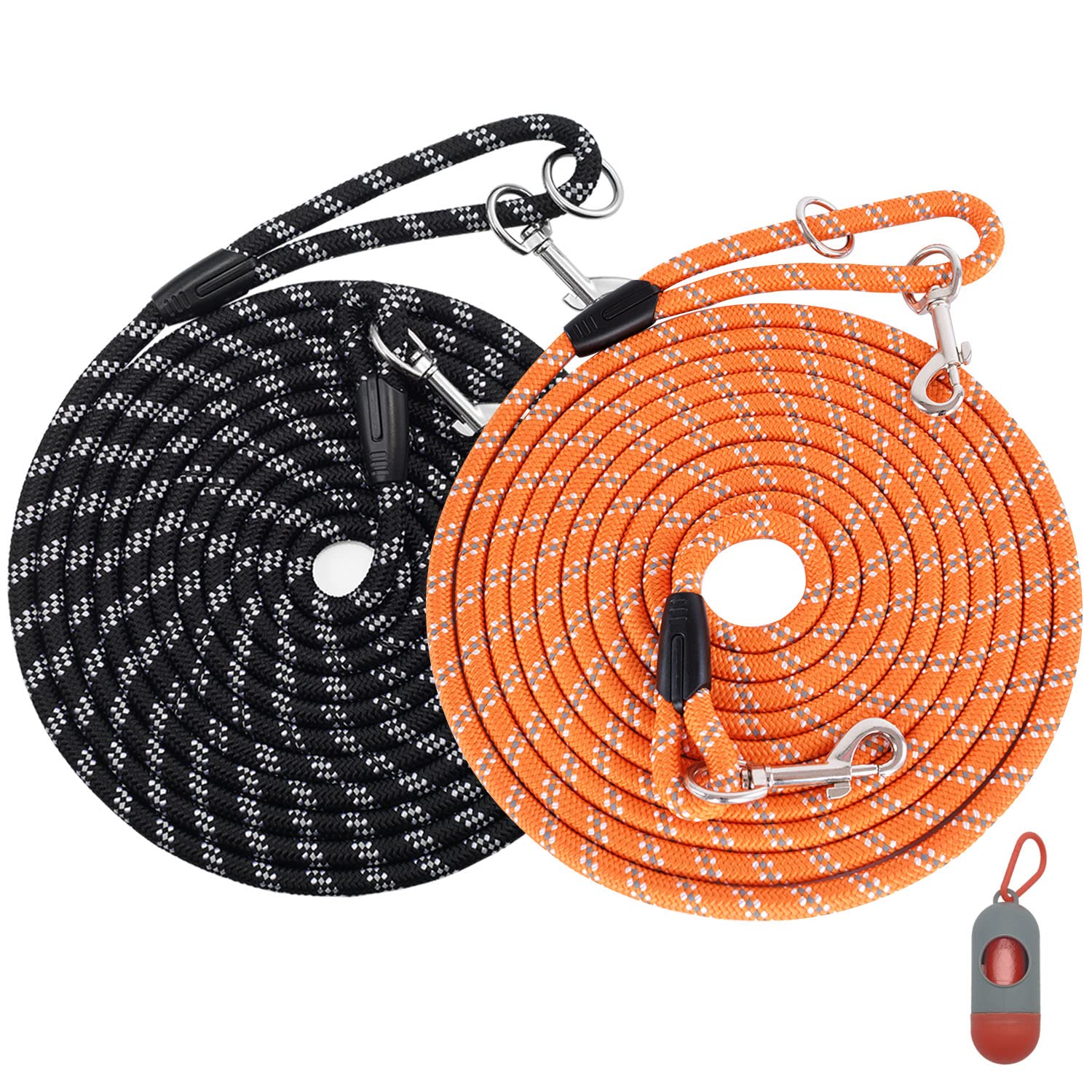 2 Pack Orange&Black 20Ft Long Dog Leashes,Heavy Duty Dog Tie Out Leads For Large Medium Small Dogs Outside Walking, Playing, Cam