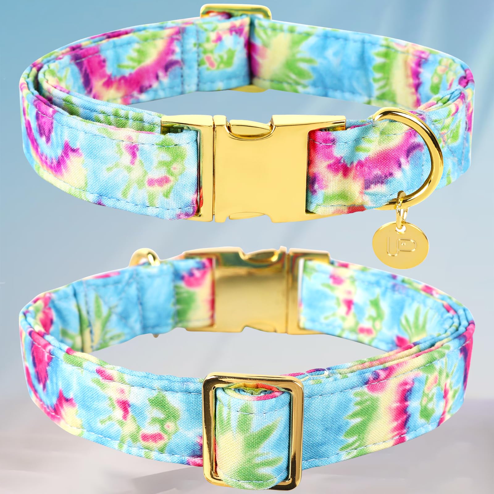 Up Urara Pup Tie Dye Summer Cotton Dog Collar With Metal Buckle Gift Collar For Small Medium Large Girls Or Boys Dogs Cute Durab