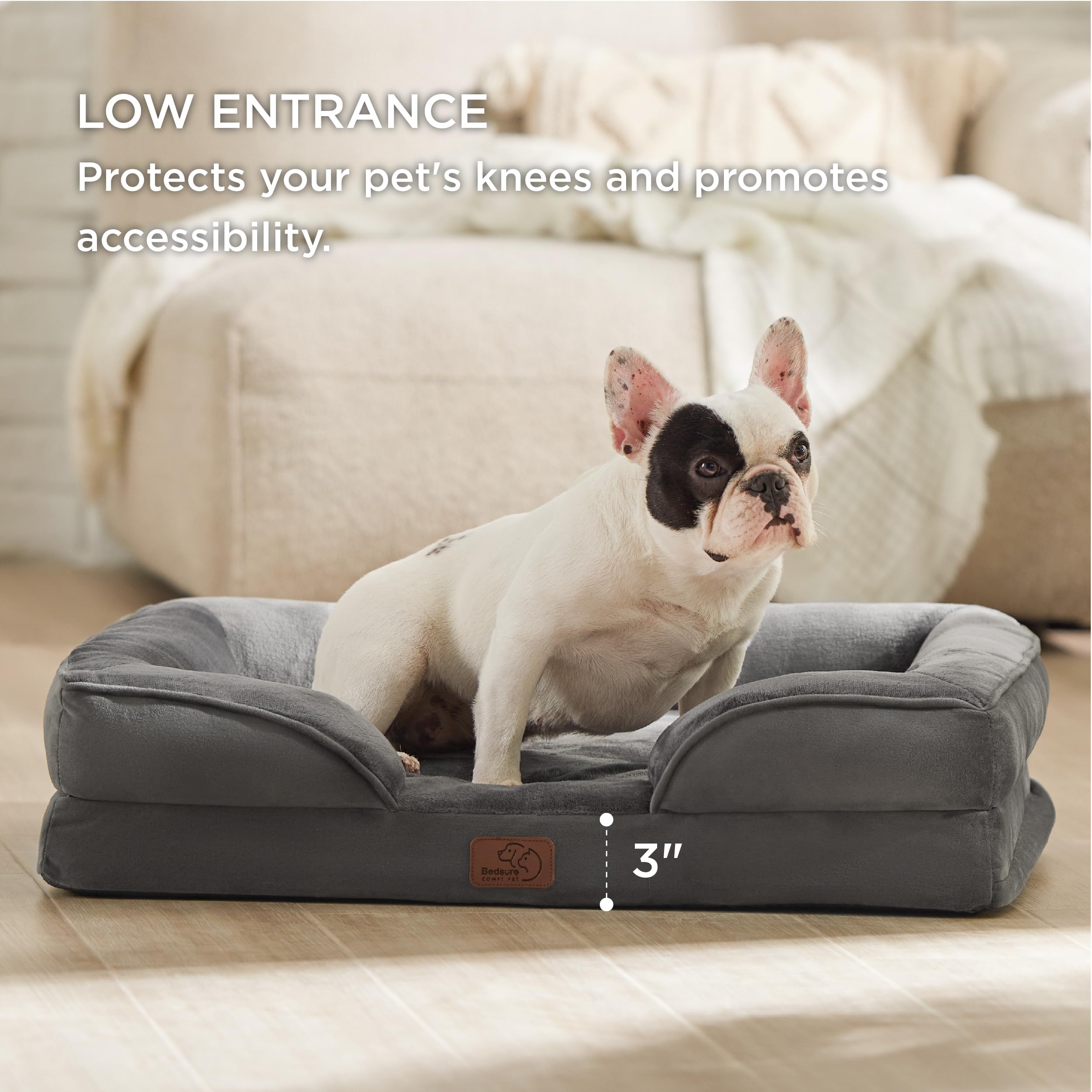 Bedsure Orthopedic Dog Bed For Medium Dogs - Waterproof Dog Sofa Beds Medium, Supportive Foam Pet Couch Bed With Removable Washable Cover, Waterproof Lining And Nonskid Bottom, Dark Grey