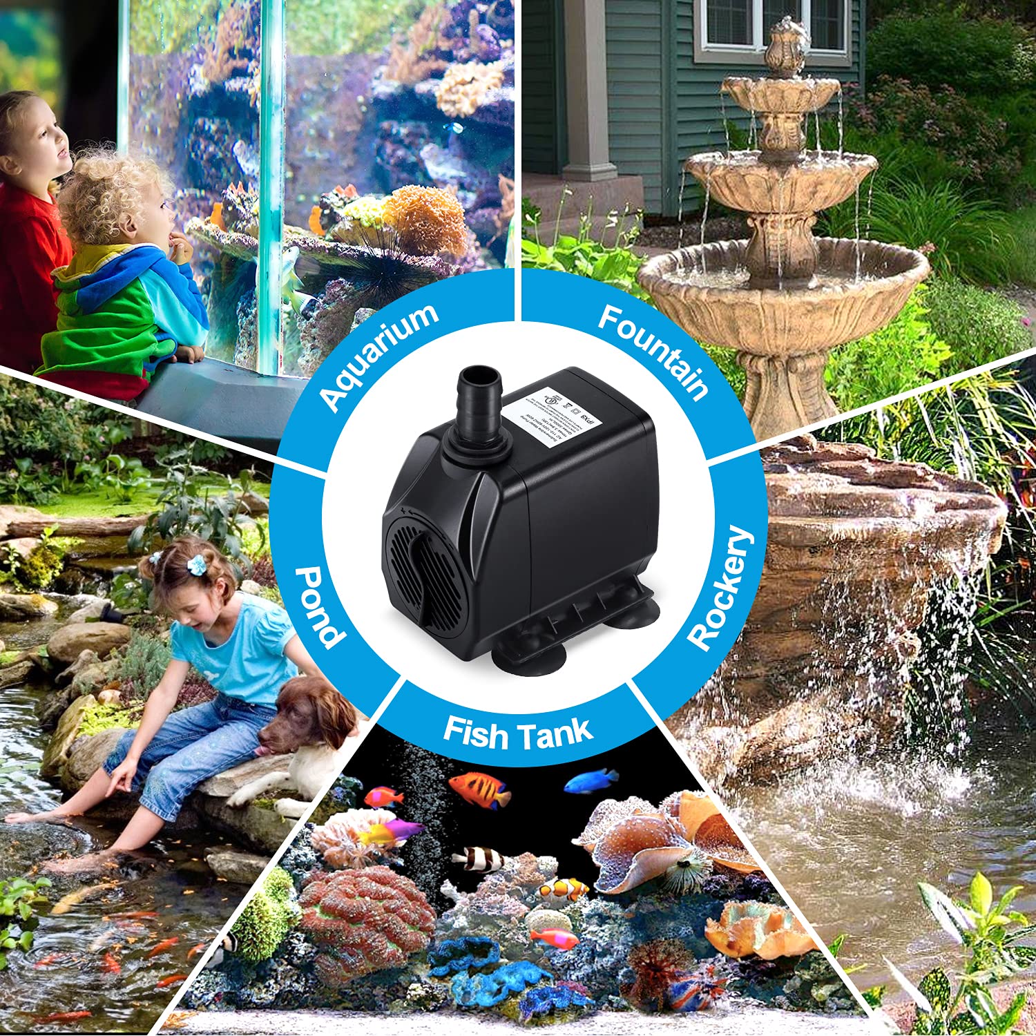 Cwkj Fountain Pump, 880Gph Submersible Water Pump, Durable 60W Outdoor Fountain Water Pump With 6.5Ft Power Cord, 3 Nozzles For