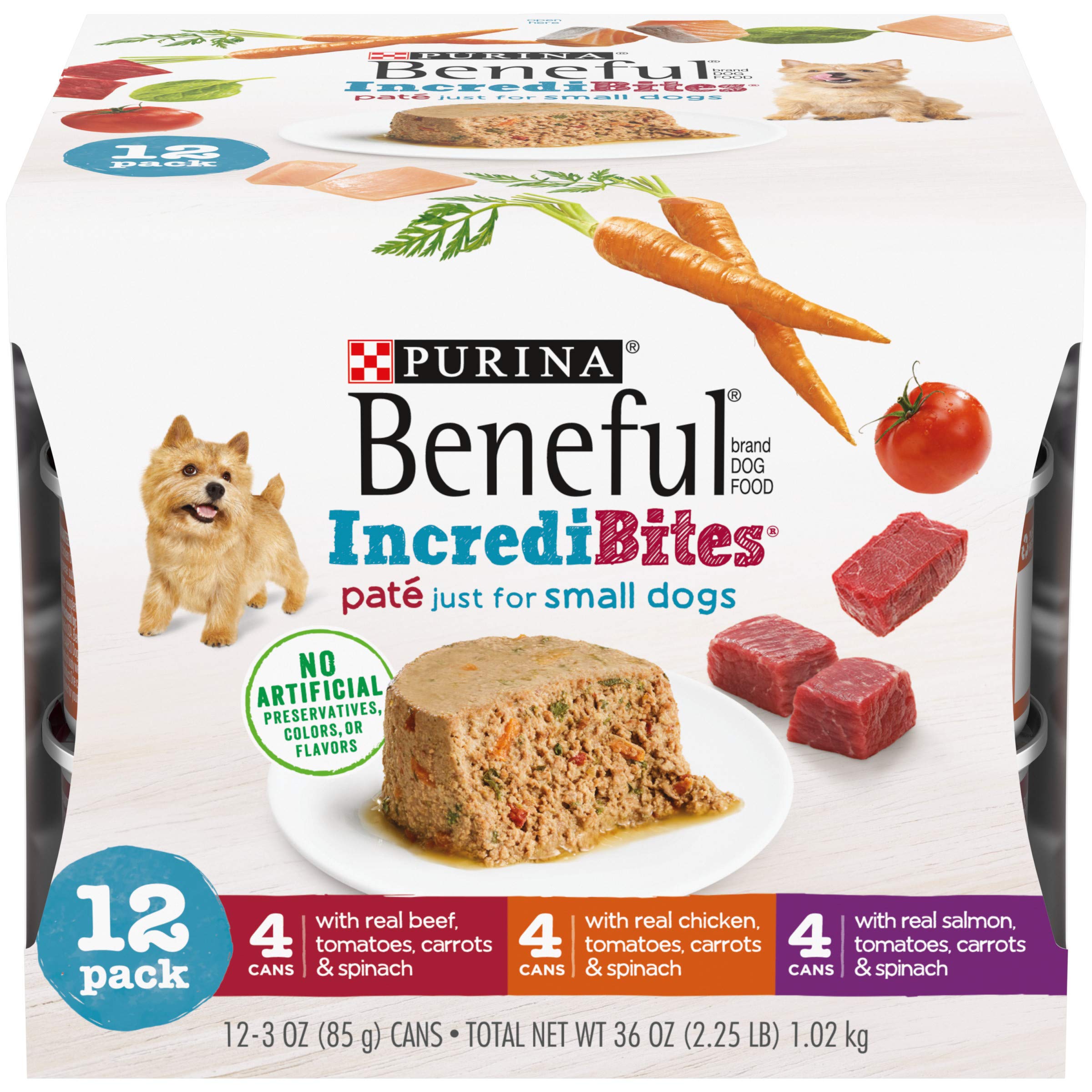 Purina Beneful Small Breed Wet Dog Food Variety Pack, IncrediBites Loaf, Chicken, Beef and Salmon Flavors - (2 Packs of 12) 3 oz