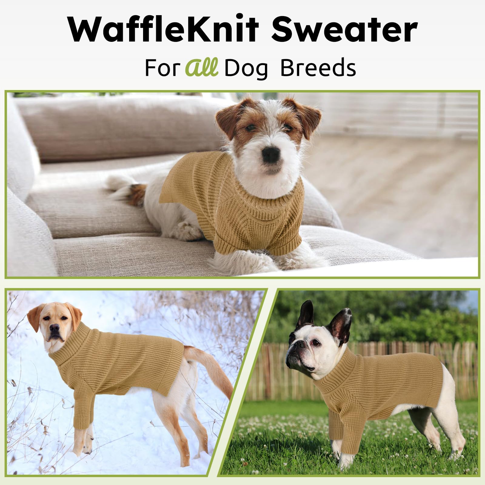 Queenmore Large Dog Sweater, Long Sleeve Knitted Dog Sweater With Check Pattern, Fall Winter Warm Pet Sweaters, Solid Pull-On Pe