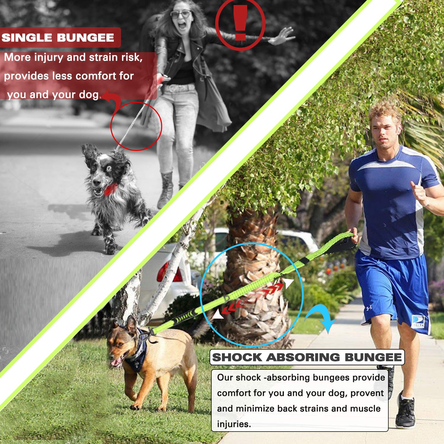 Heavy Duty Dog Leash Especially For Large Dogs Up To 150Lbs, 4 Ft Reflective Dog Walking Training Shock Absorbing Bungee Leash W