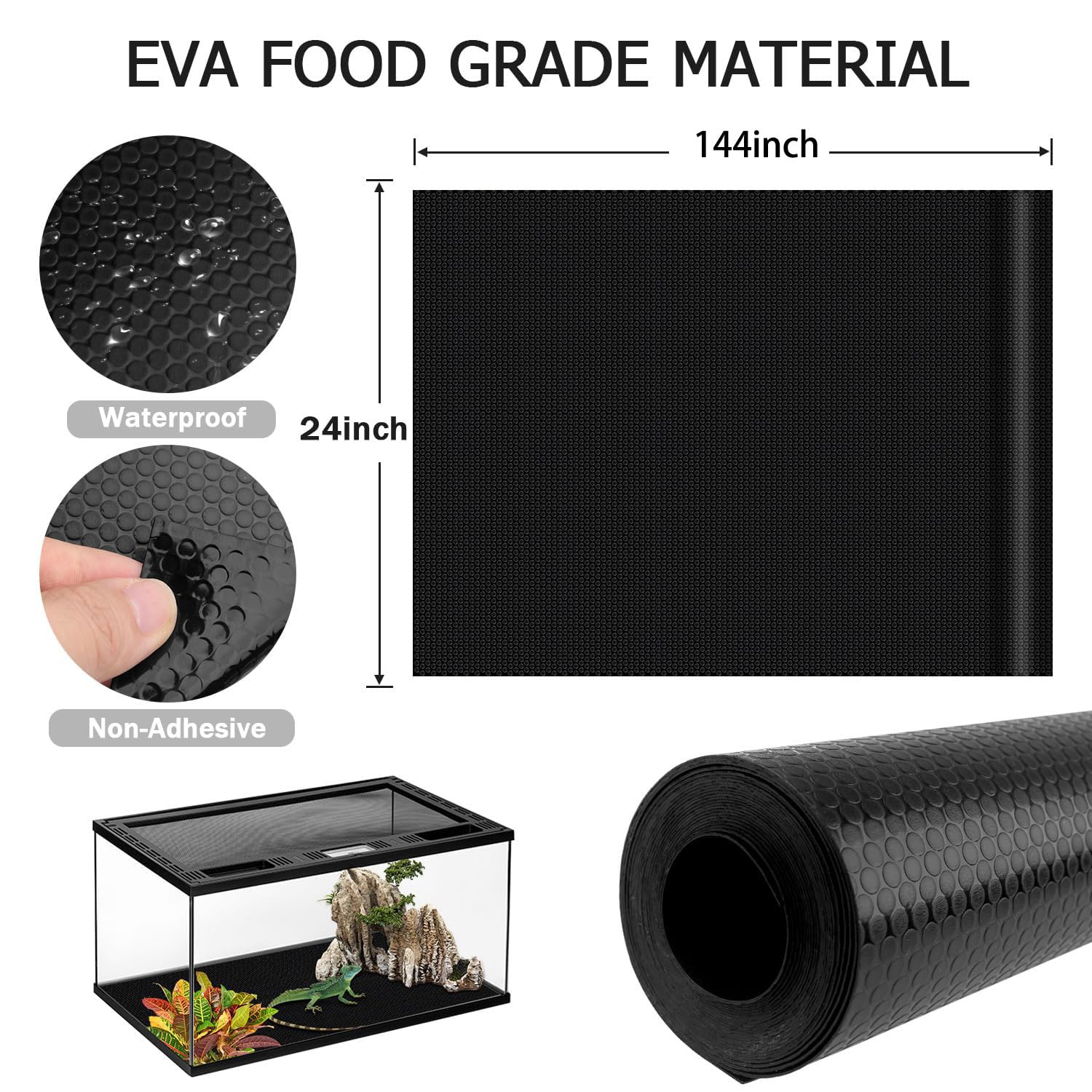 Reptile Tank Accessories, 120 Gallon Reptile Terrarium Mat Liner, 24 Inch Wide Bearded Dragon Substrate Flooring For 4X2X2 Repti