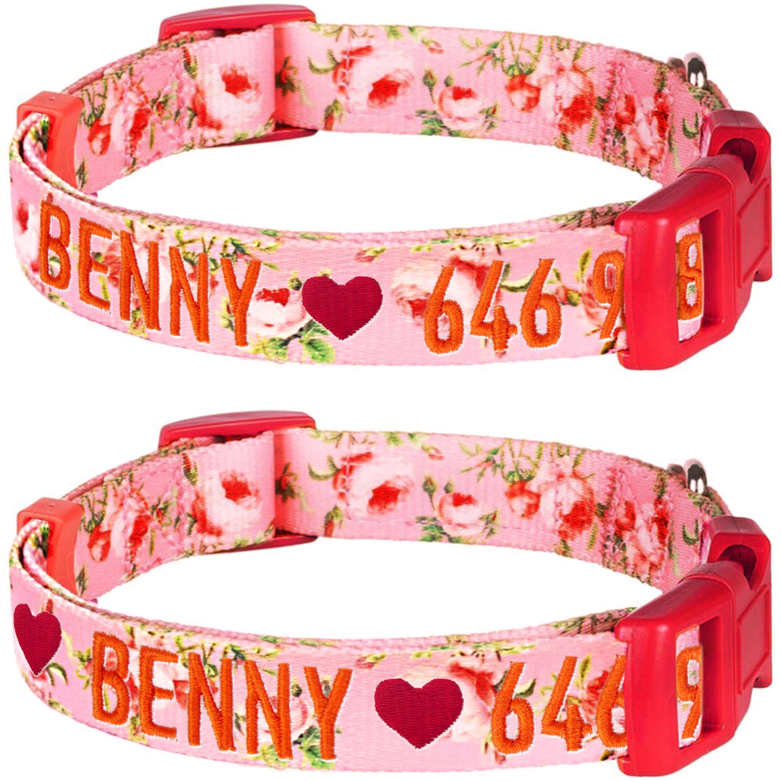 Blueberry Pet 8 Patterns Personalized Customized Adjustable ID Dog Collar, Spring Scent Rose Floral, Rose Baby Pink, Large, Embr