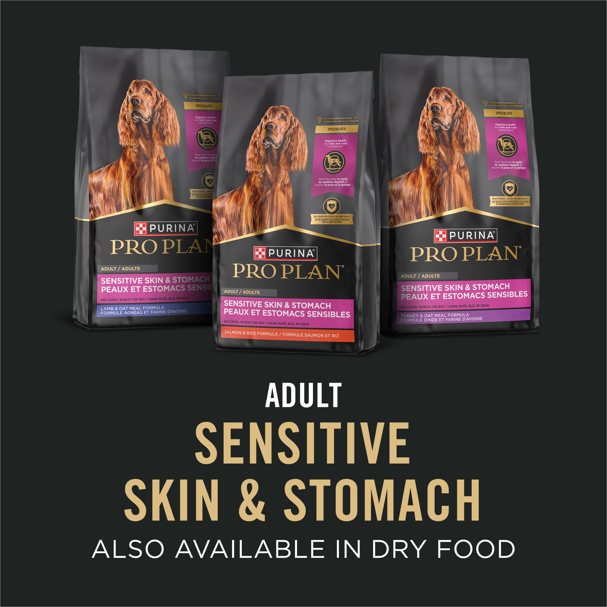 Purina Pro Plan Sensitive Skin and Stomach Wet Dog Food, Salmon and Rice and Lamb and Oat Meal Variety Pack - (Pack of 12) 13 oz