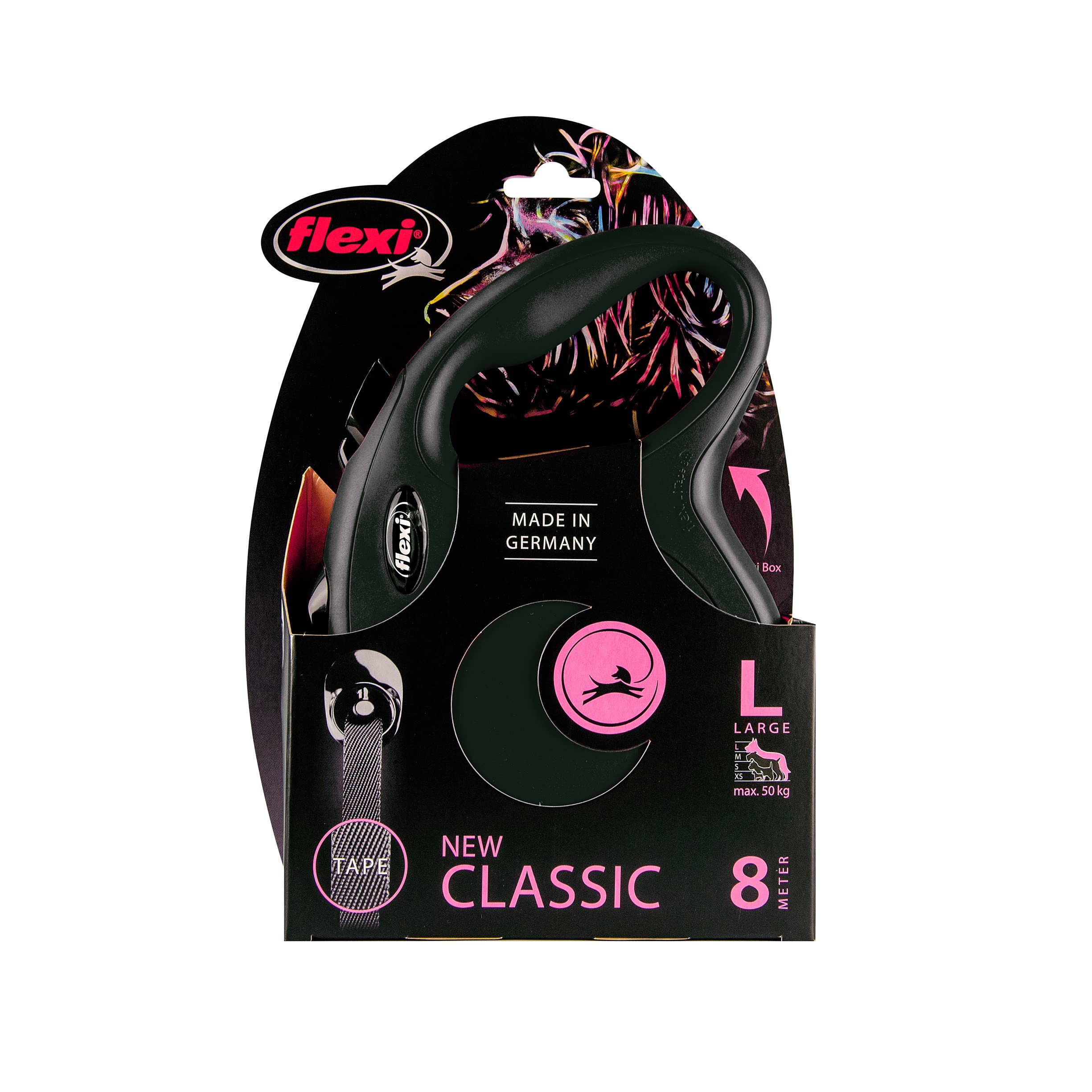 Flexi Cl30T8.120.Is Roll Leash New Classic L Tape 8 M, Black