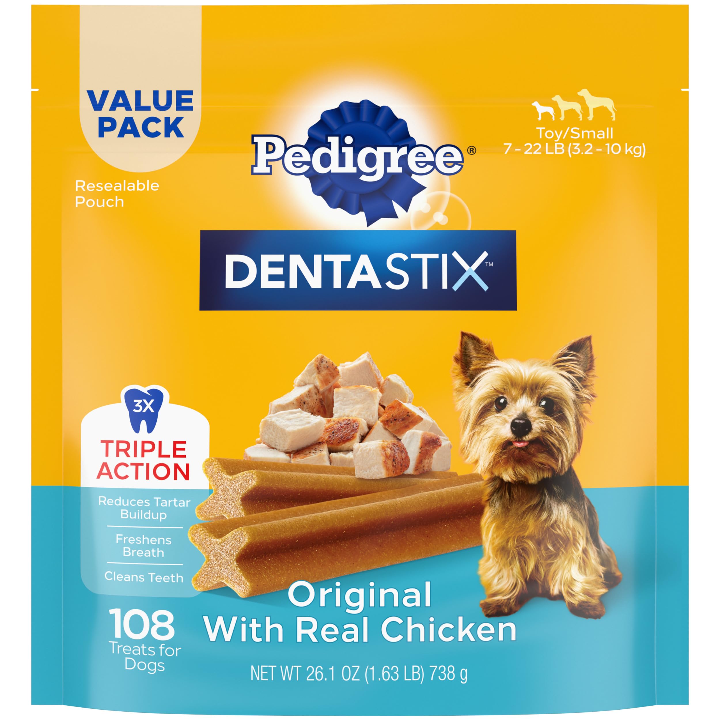 PEDIGREE DENTASTIX Toy/Small Dog Dental Treats Original Flavor Dental Bones, 1.68 lb. Value Pack (108 Treats)