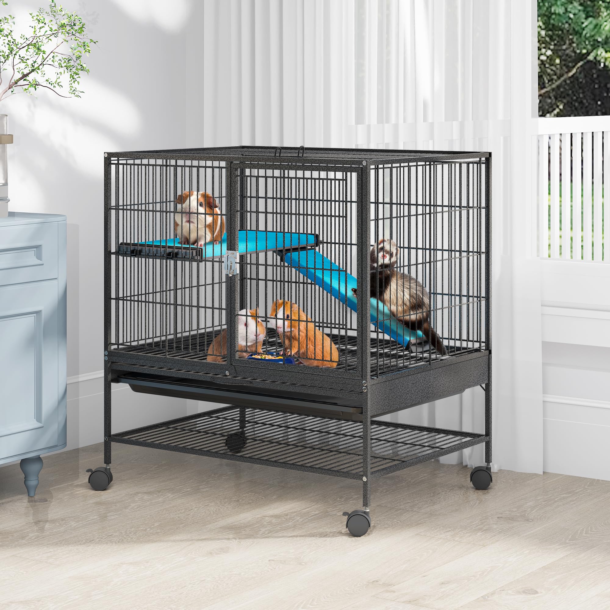 Yitahome Metal 2-Tiers Small Animal Cages For Adult Rats Ferret Chinchilla Guinea Pig Large Hamster Indoor Critter Nation Cage S