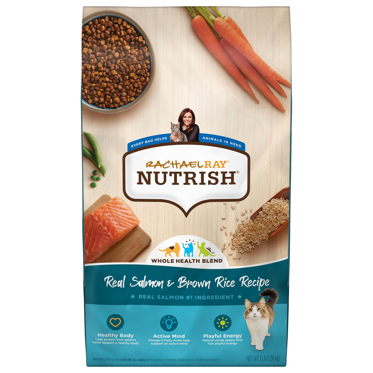 Rachael Ray Nutrish Premium Natural Dry Cat Food With Added Vitamins, Minerals & Other Nutrients, Real Salmon & Brown Rice Recip