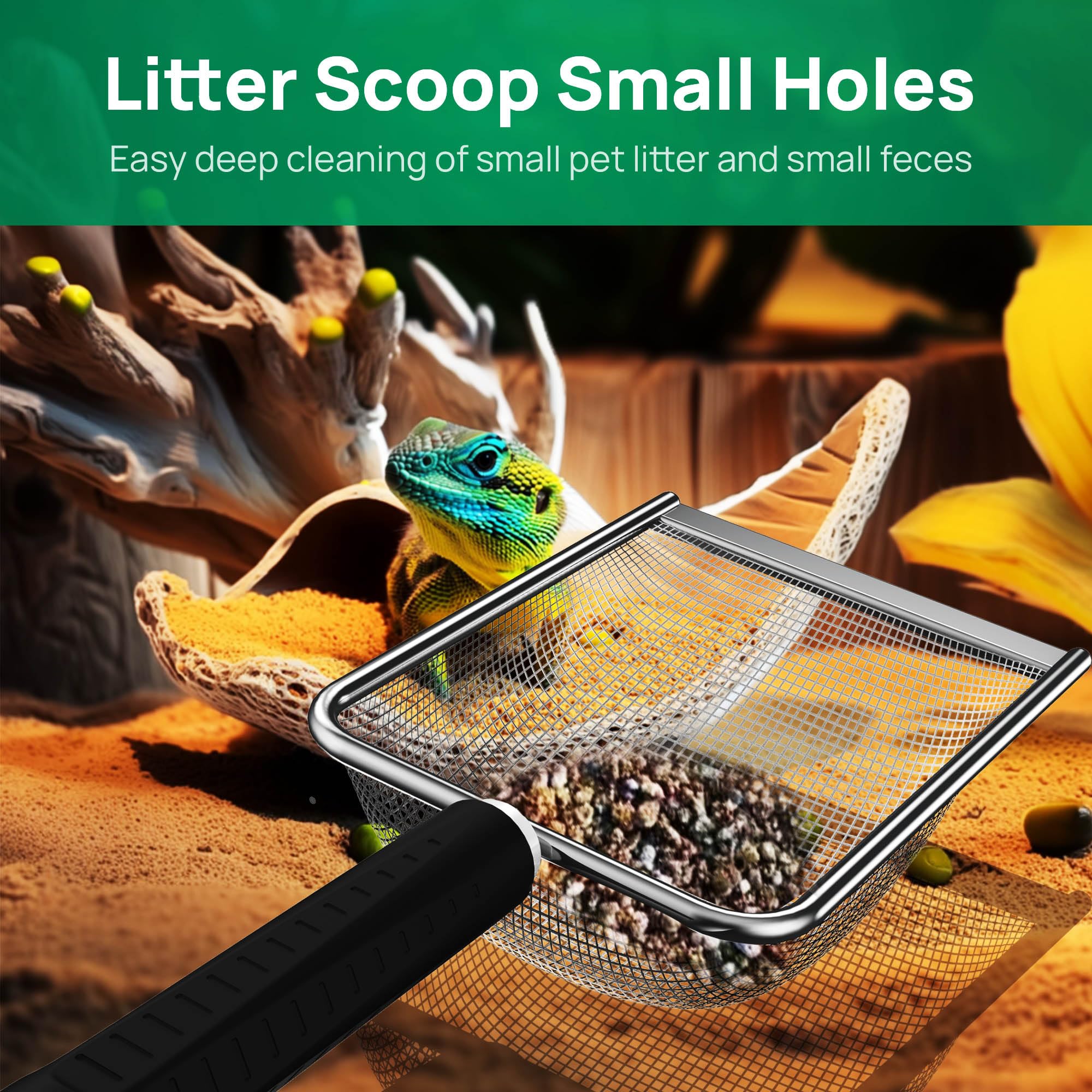 Xiaoxingyun Litter Scooper With Holder For Sandbath Box,Stainless Steel Litter Scooper Includes Portable Small Broom And Dustpan