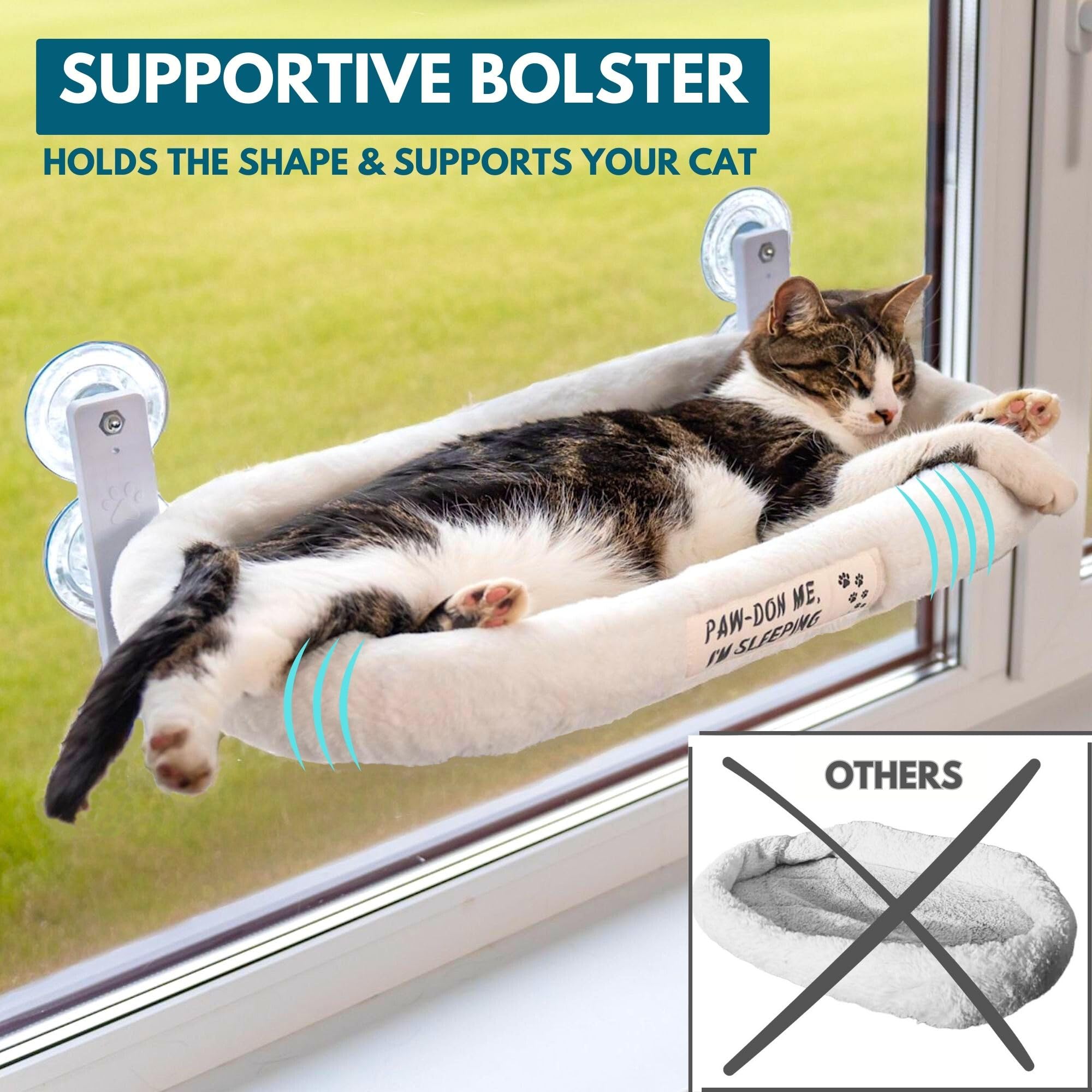 Pawrush Cat Window Perch - Cat Window Bed With 4 Large Premium Suction Cups & Soft Solid Cushion; Strong Rustproof Metal Frame W