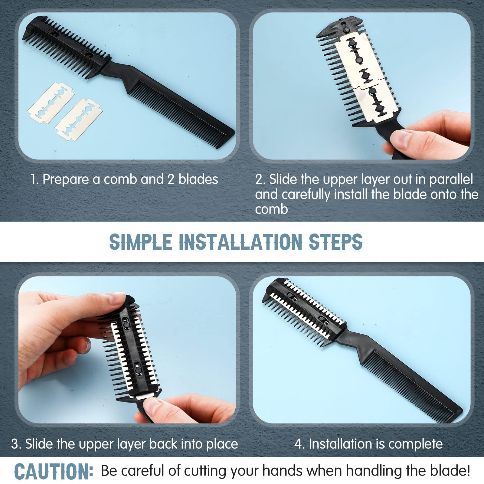 Yinkin 5-Piece Dog Hair Razor Comb With 25 Extra Blades - Manual Pet Grooming Tool For Dogs & Cats (Black)