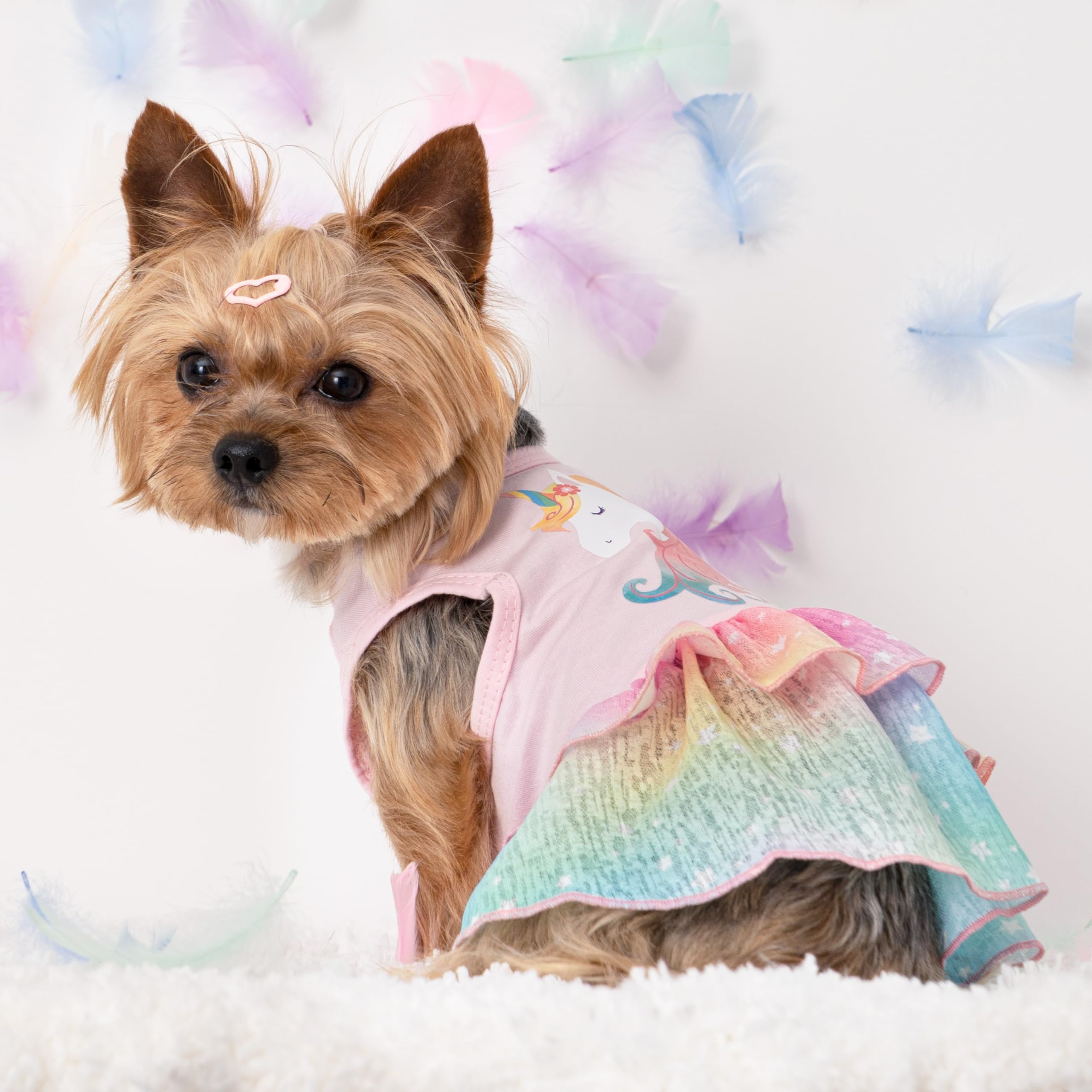 Fitwarm Rainbow Unicorn Dog Tutu Dress, Summer Clothes For Small Dogs Girl, Pet Birthday Outfit, Pink, Xxs