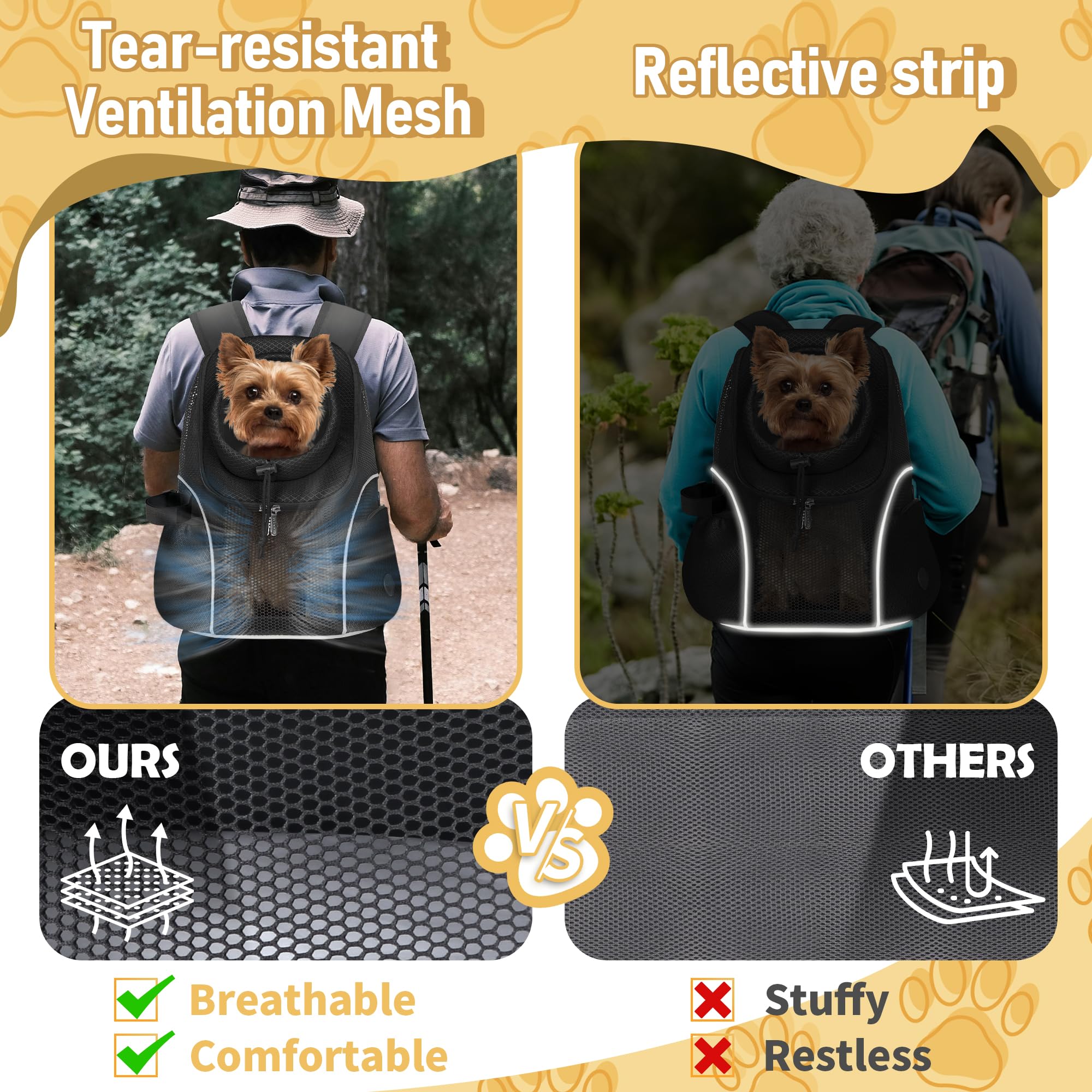 Woyyho Pet Dog Carrier Backpack Small Dog Front Backpack Ventilated Mesh Dog Travel Back Pack With Safety Belt For Travel Hiking
