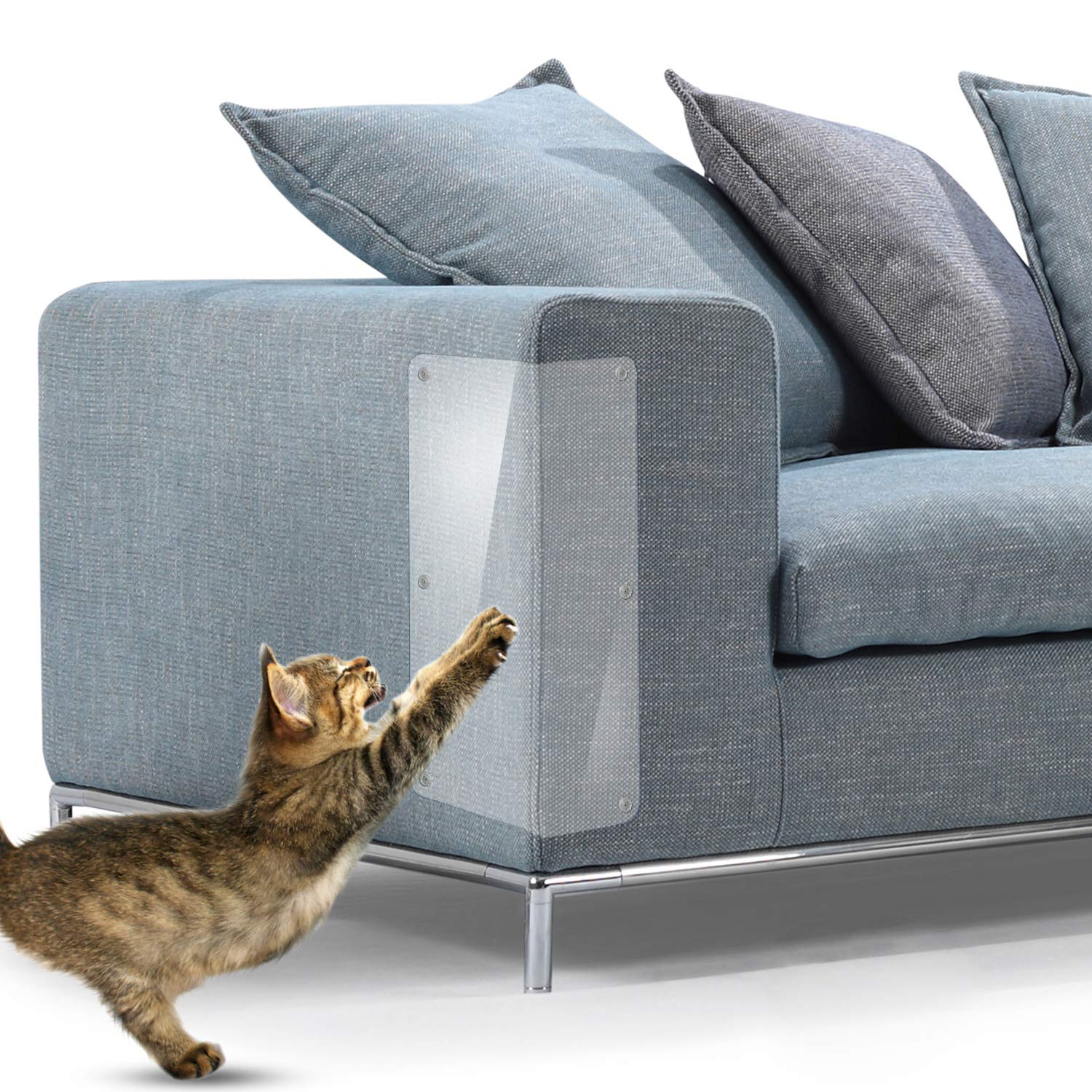 Cat Scratch Furniture, 2Pcs Clear Premium Heavy Duty Flexible Vinyl Protector Dog Cat Claw Guards With Pins For Protecting Your Upholstered Furniture, Stops Scratching Cats Furniture Protector