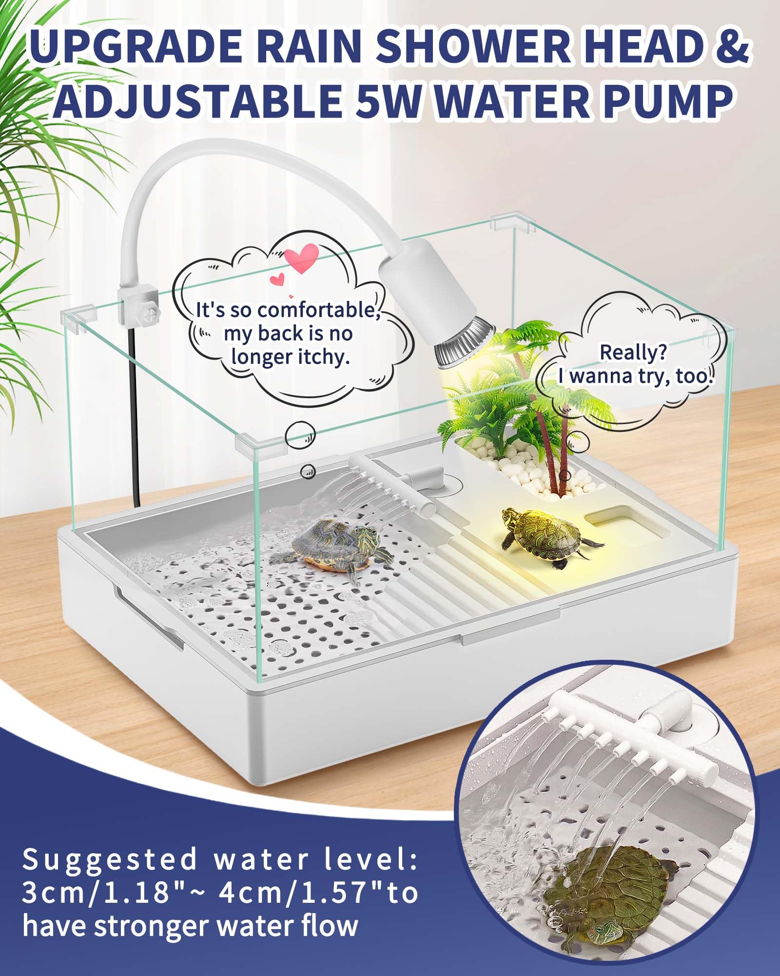Moonorange Large Turtle Tank Kit(Tank + Light + Water Pump), Acrylic Turtle Tank Starter Kit With Upgrade Rain Shower Head, Adju