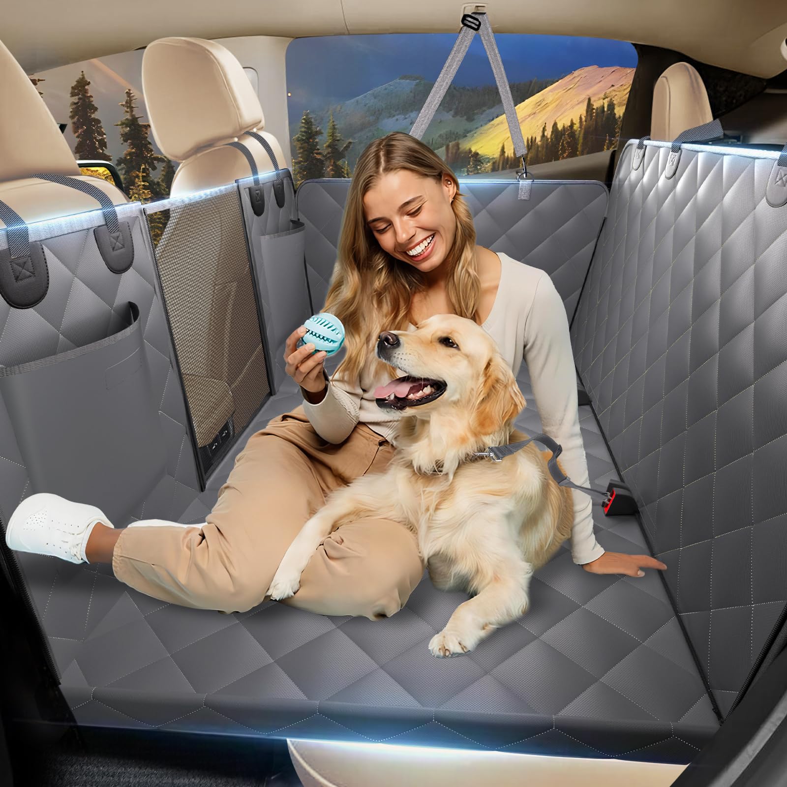Back Seat Extender For Dogs, Hard Bottom Dog Car Seat Cover For Back Seat, Backseat Extender For Dogs Supports 420Lbs, Waterproo