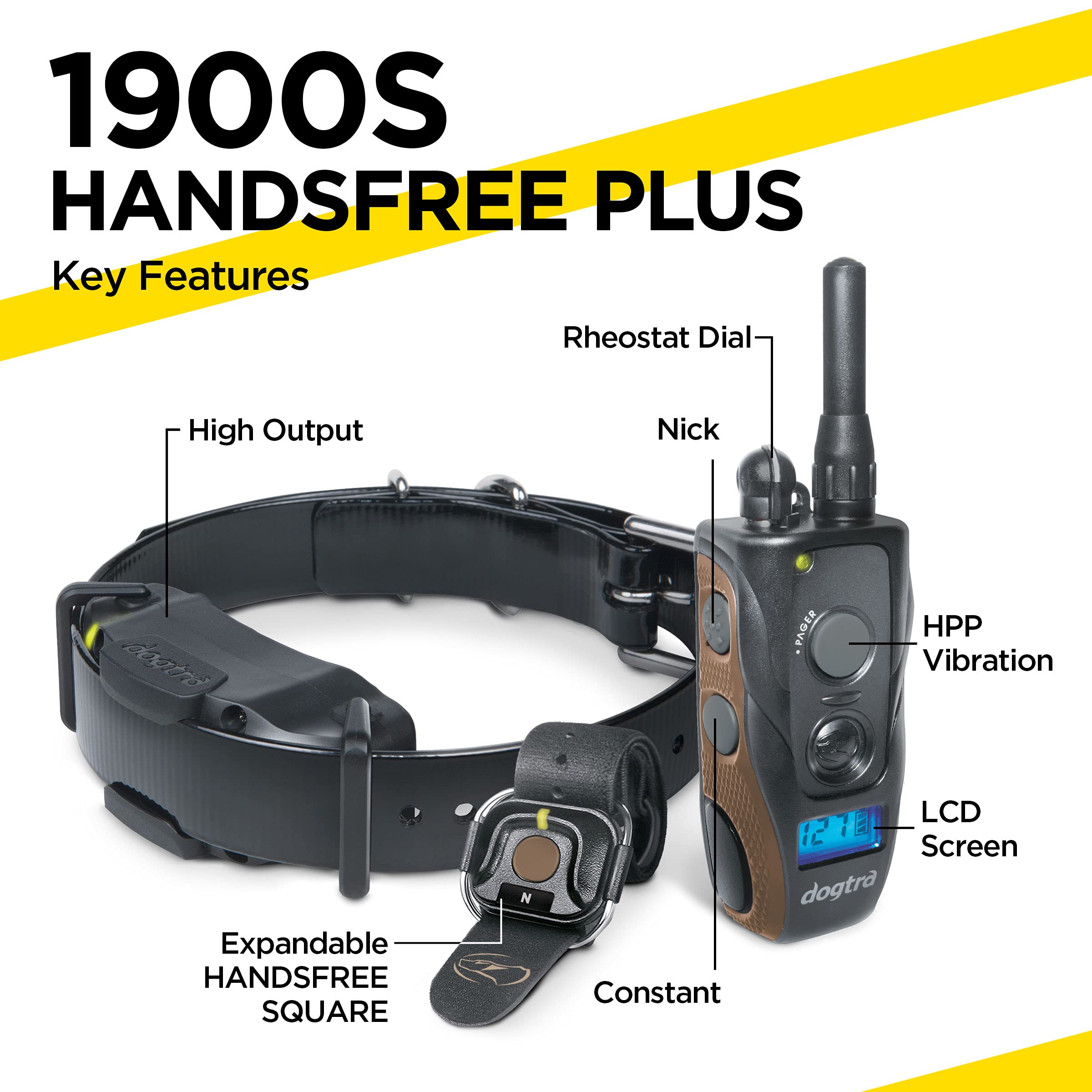 Dogtra 1900S Handsfree Plus Remote Dog Training E-Collar With Expandable Handsfree Square For Discreet Control Ergonomic Rechargeable 3/4-Mile Range Waterproof High-Output