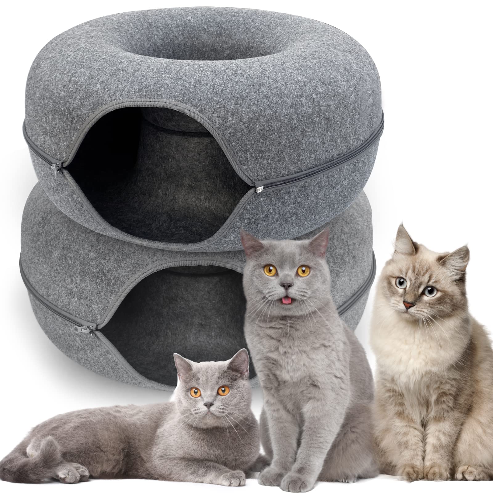 2 Pack Cat Donut Tunnel, Cat Tunnel Bed For Indoor, Scratch Resistant Donut Bed. (Grey, 20 Inch 2 Pack)