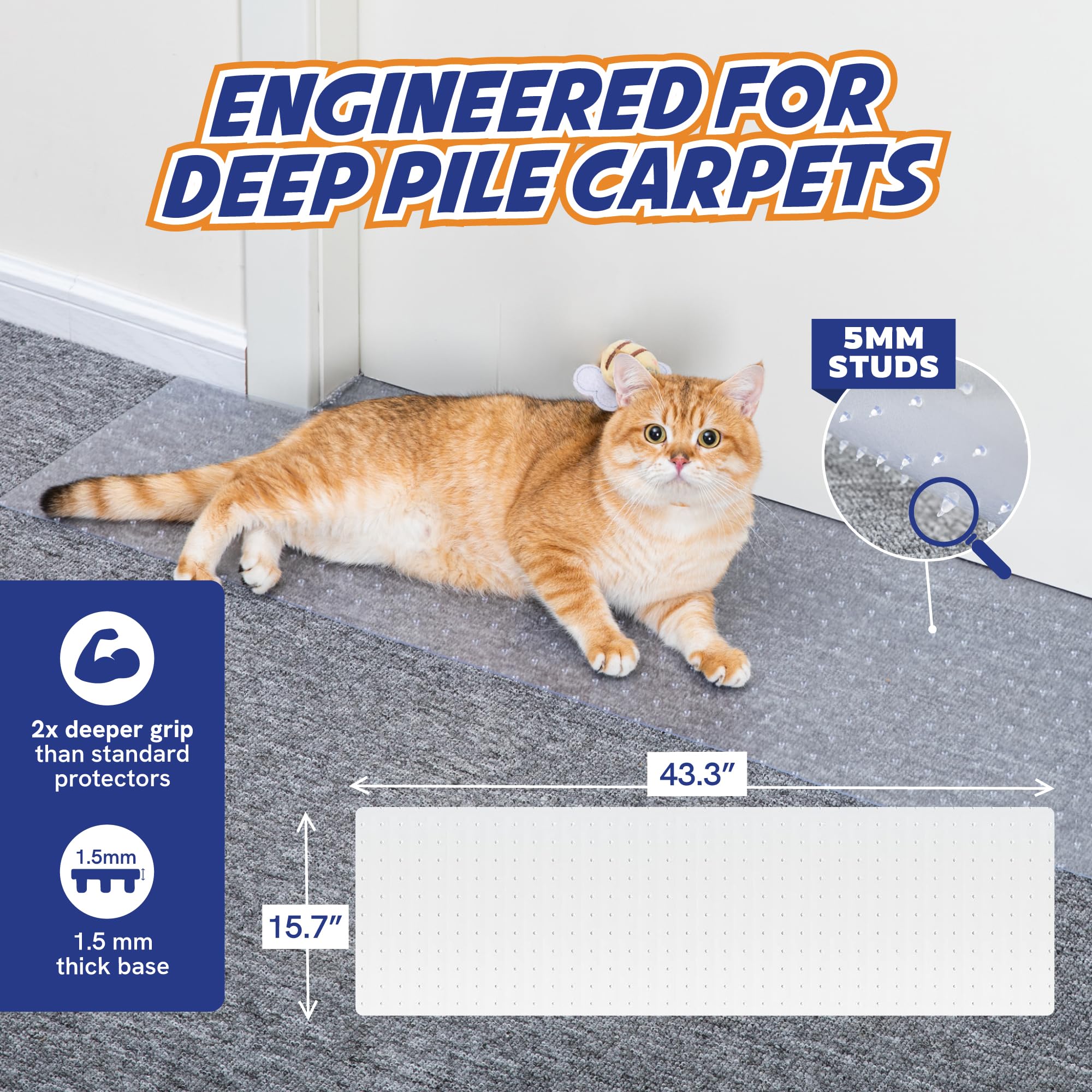 Panther Armor Cat Carpet Protector For Deep Pile Carpet, Stop Cats From Scratching Carpets, Door Edge Protector, Plastic Runner