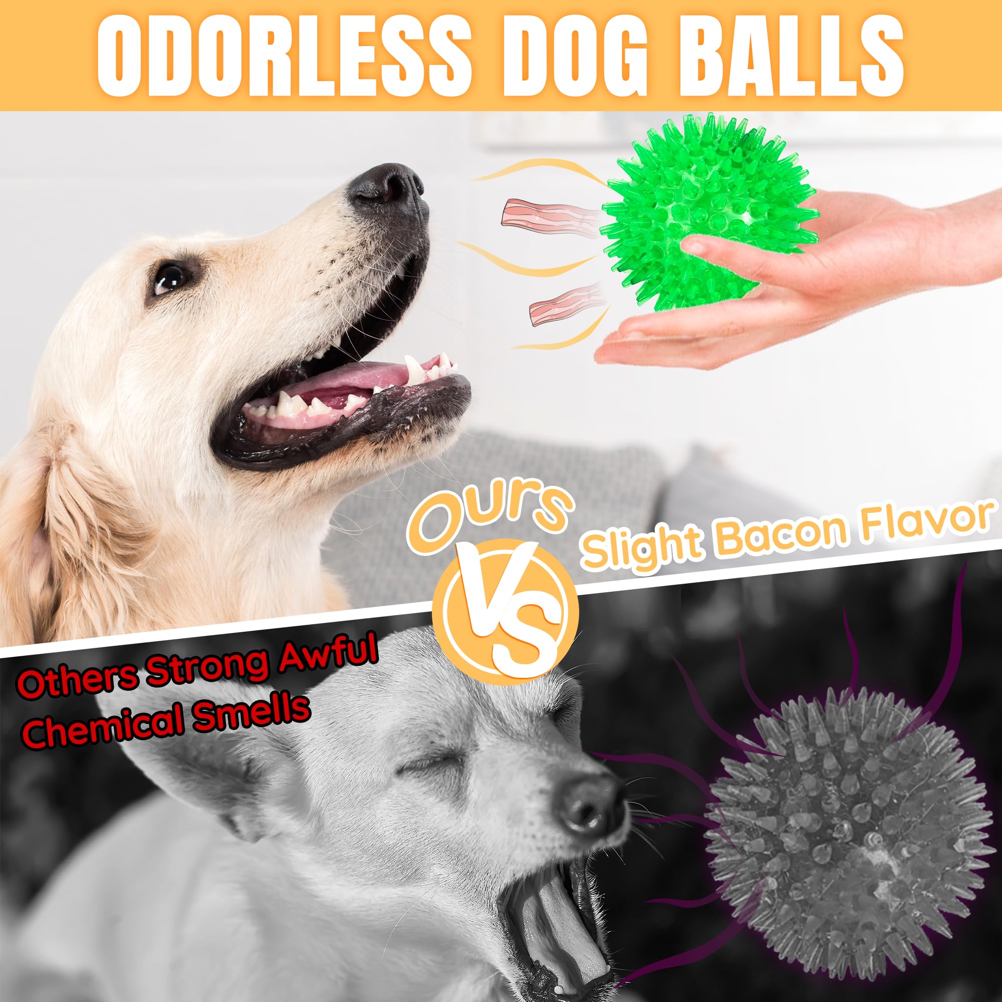 LECHONG 6-Pack 3.5    Squeaky Dog Balls, Durable Soft Spiky Chew Rubber Fetch Toy Balls for Large Medium Aggressive Chewers Teet
