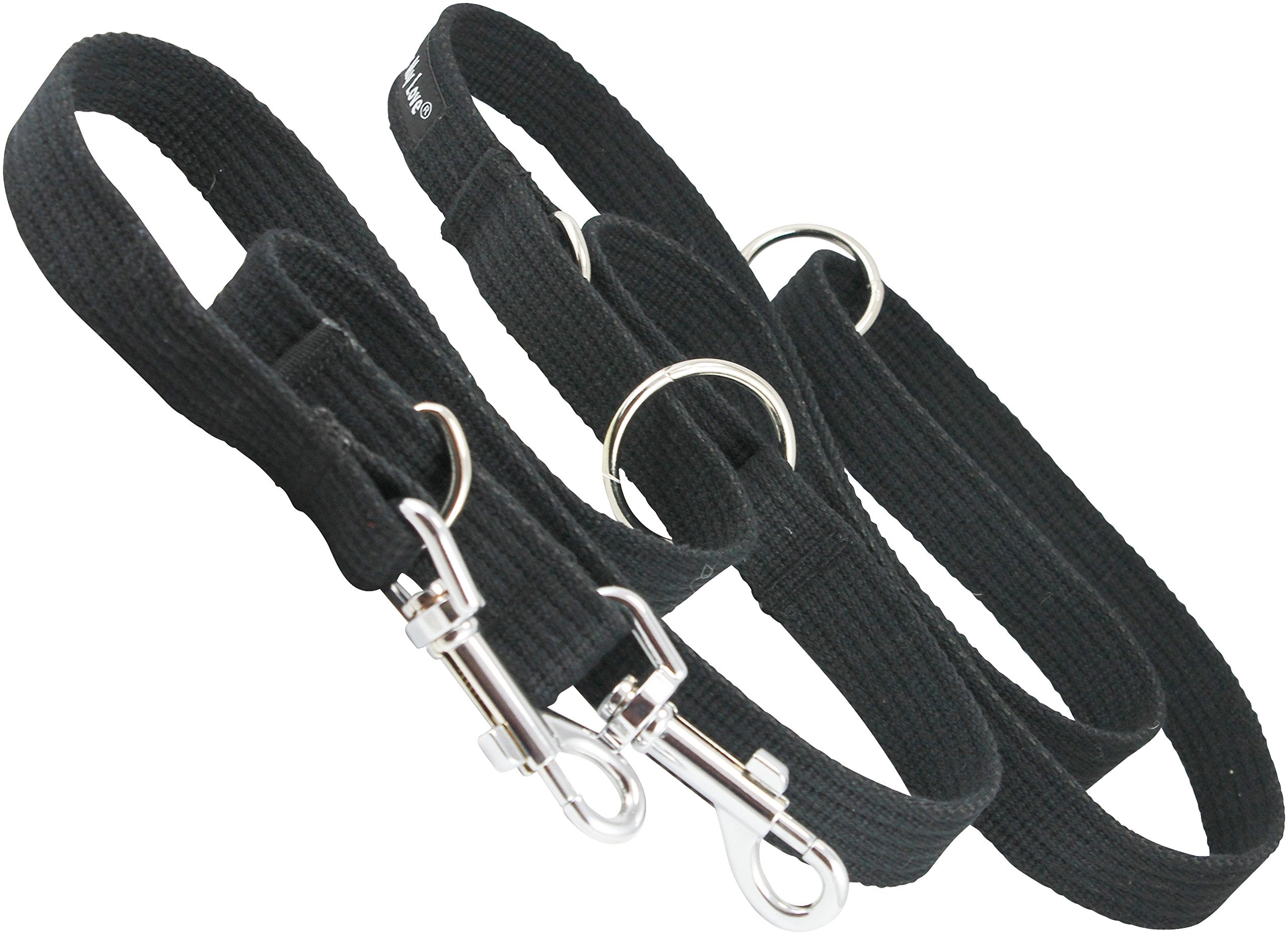 Dogs My Love 1' Wide Cotton Web 6-Way European Multi-Functional Dog Leash, Adjustable Lead 45'-78' Long, Large (Black)