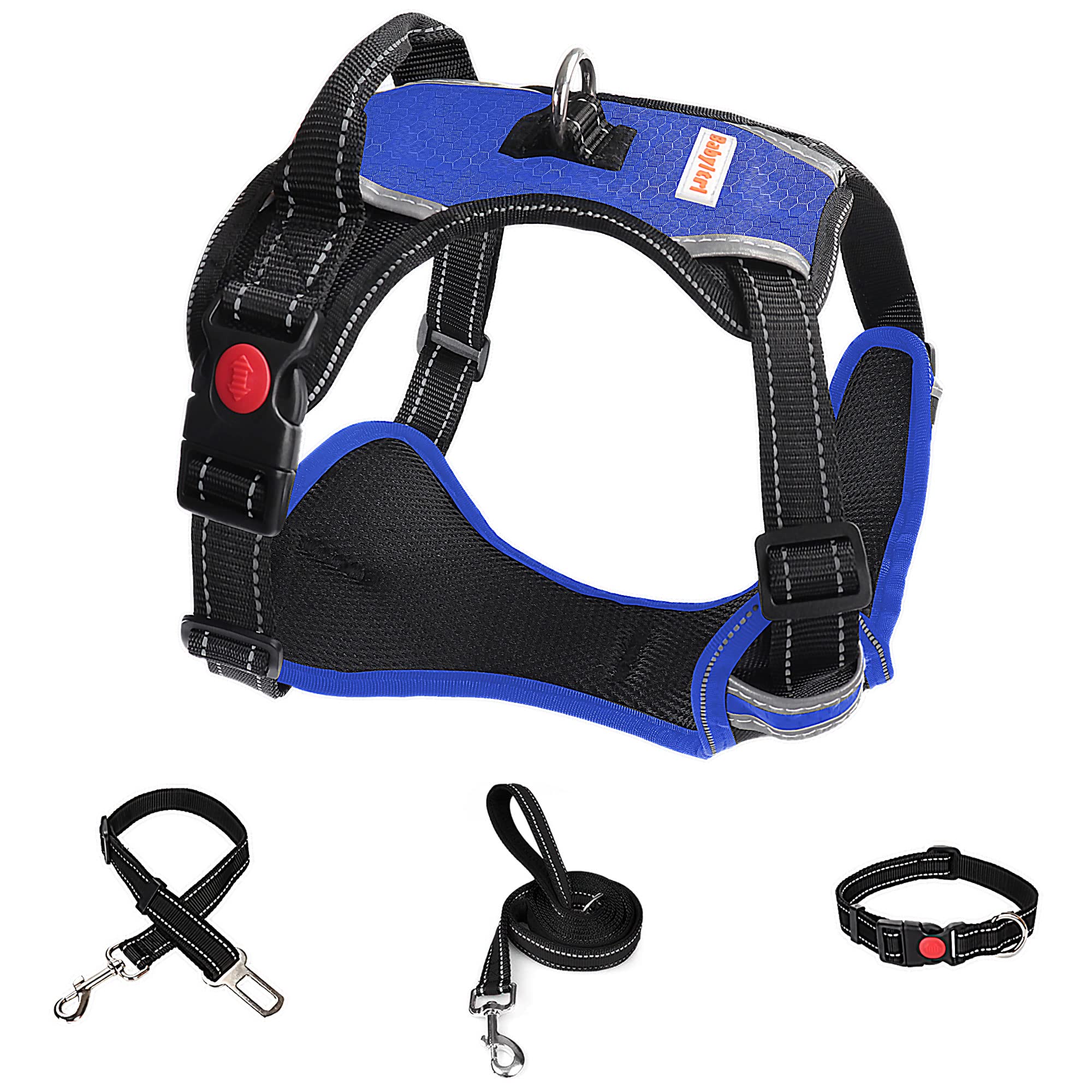 Big Dog Harness No Pull Adjustable Pet Reflective Oxford Soft Vest for Large Dogs Easy Control Harness (L, Blue)