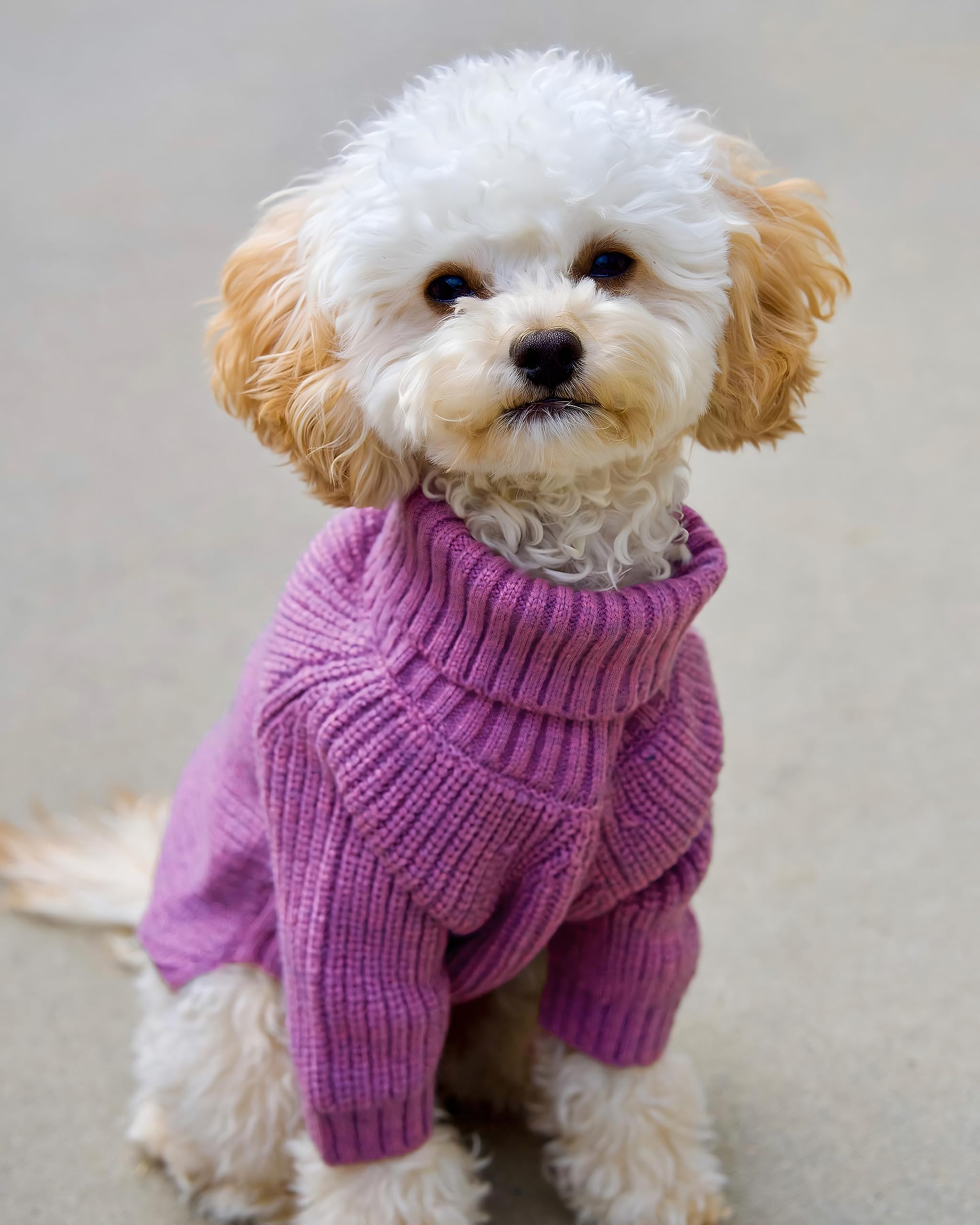 Fitwarm Thermal Knitted Dog Sweater Doggy Winter Coat Pet Clothes Doggie Turtleneck Jacket Puppy Outfits Cat Sweatsuit Purple Xx-Large