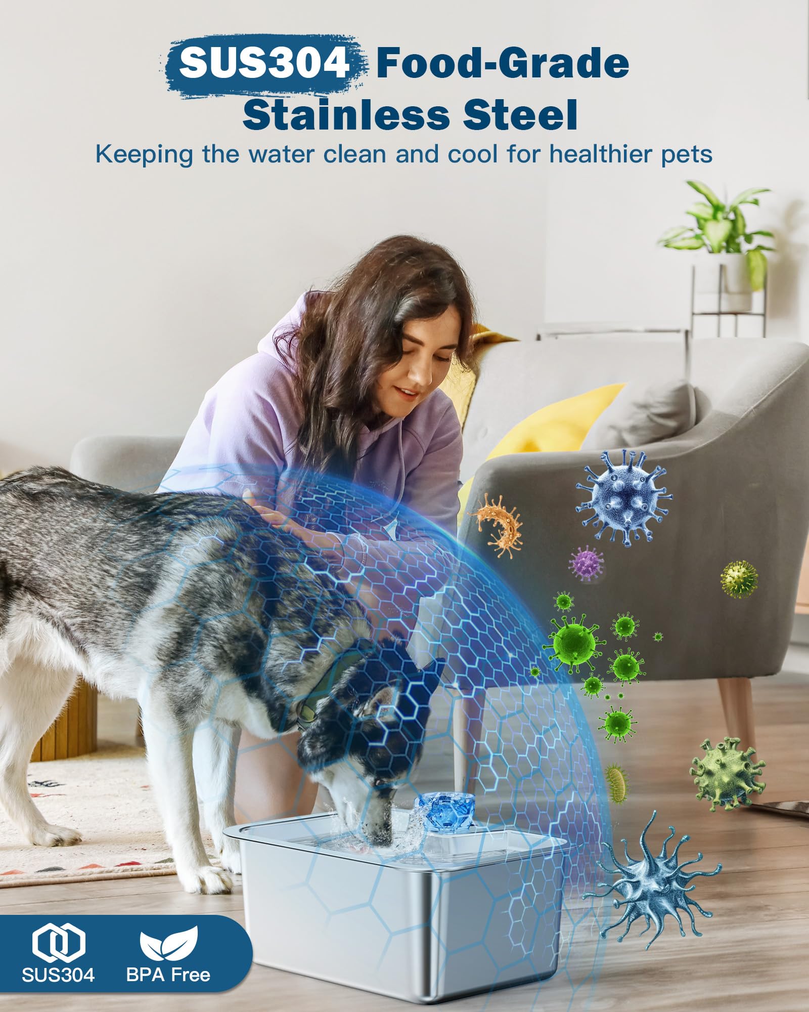 Large Dog Water Fountain Stainless Steel,3 Gallon Extra Big Pet Water Fountain For Large Dogs With 4 Filters,Automatic Dog Water