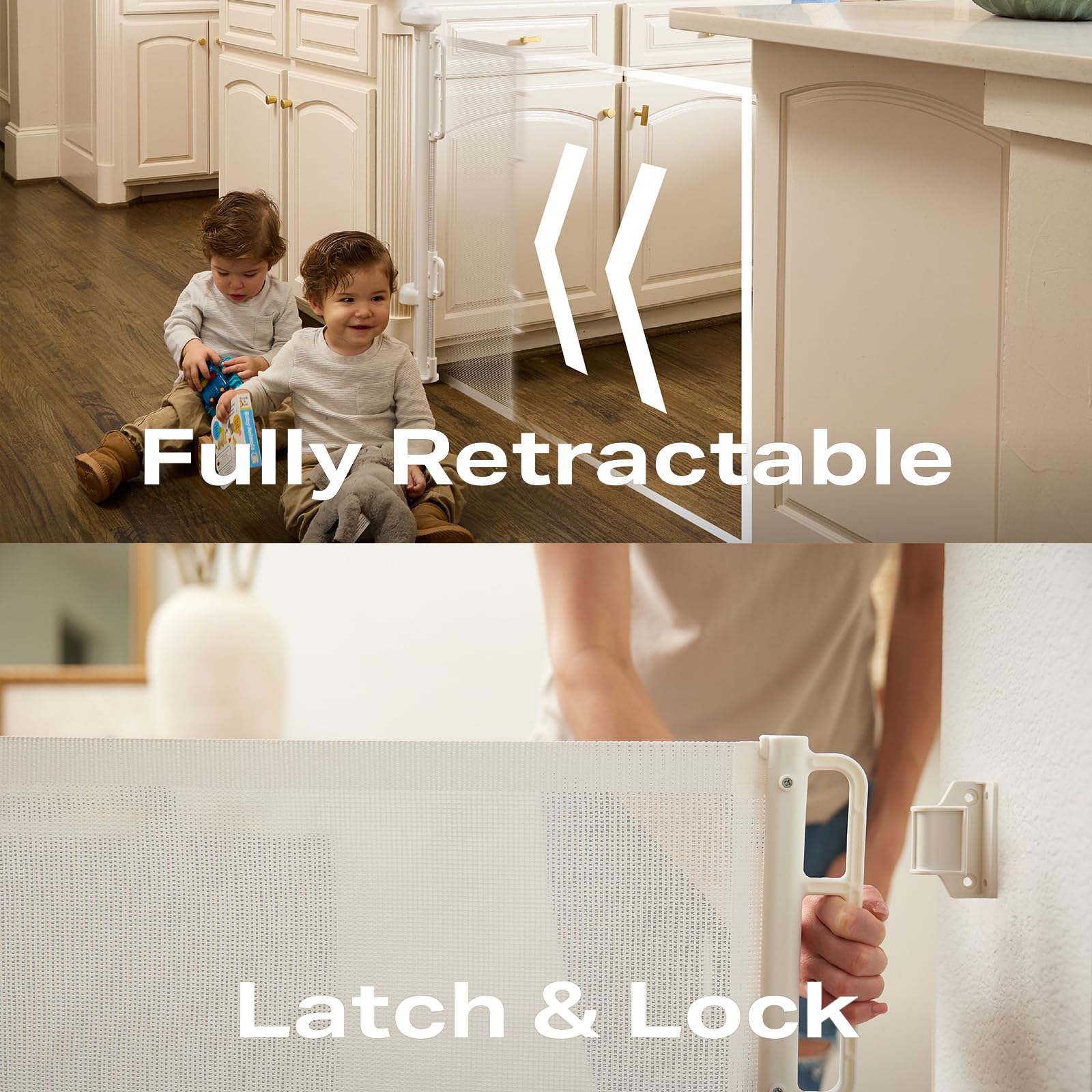 Cumbor 76' Wide Long Retractable Baby Gates For Stairs, Mesh Dog Gate For The House, 34' Tall Extra Wide Pet Gate For Dogs, Child Safety Gates For Doorways, Hallways, Cat Gate Indoor/Outdoor(White)