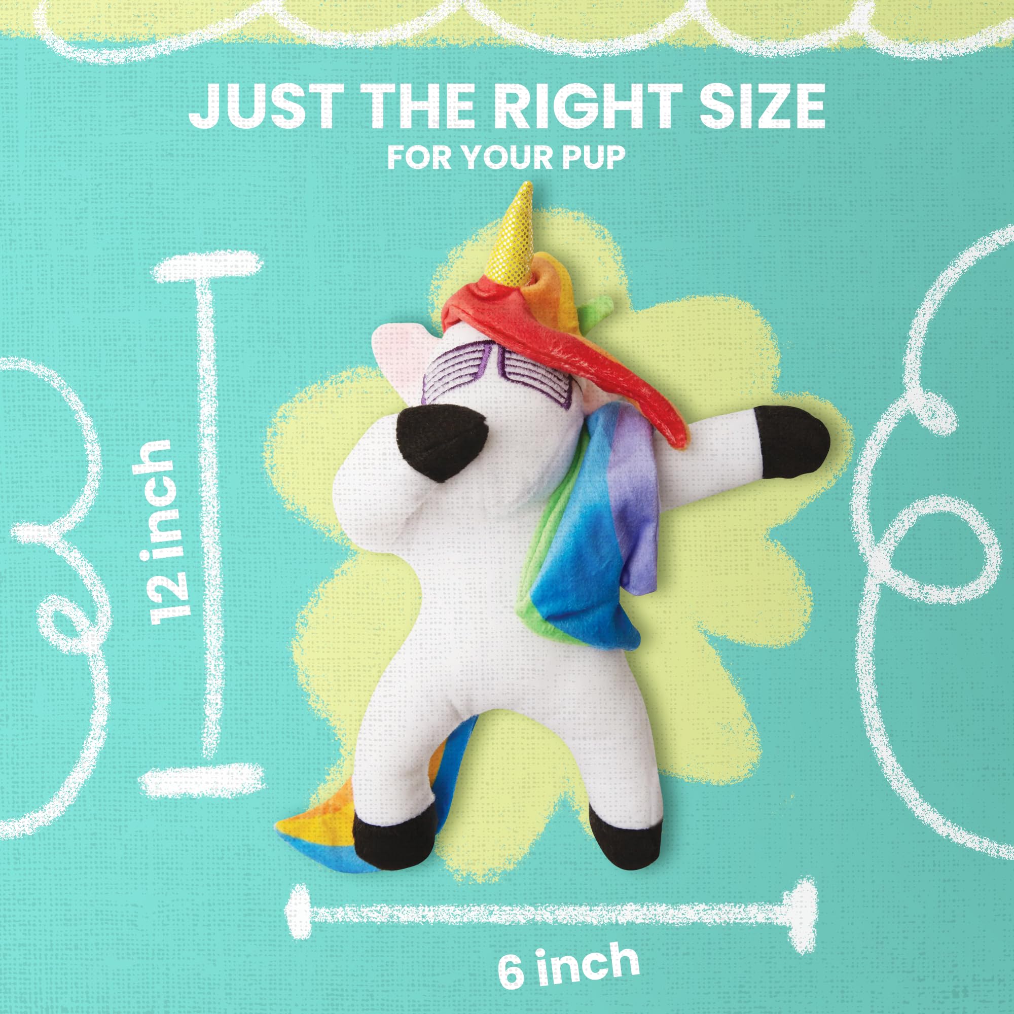 Snugarooz Dab The Unicorn – Trendy Plush Dog Toy With Repair Patch, Embroidered Sunglasses & Rainbow Mane – Non-Toxic & Durable For Endless Play