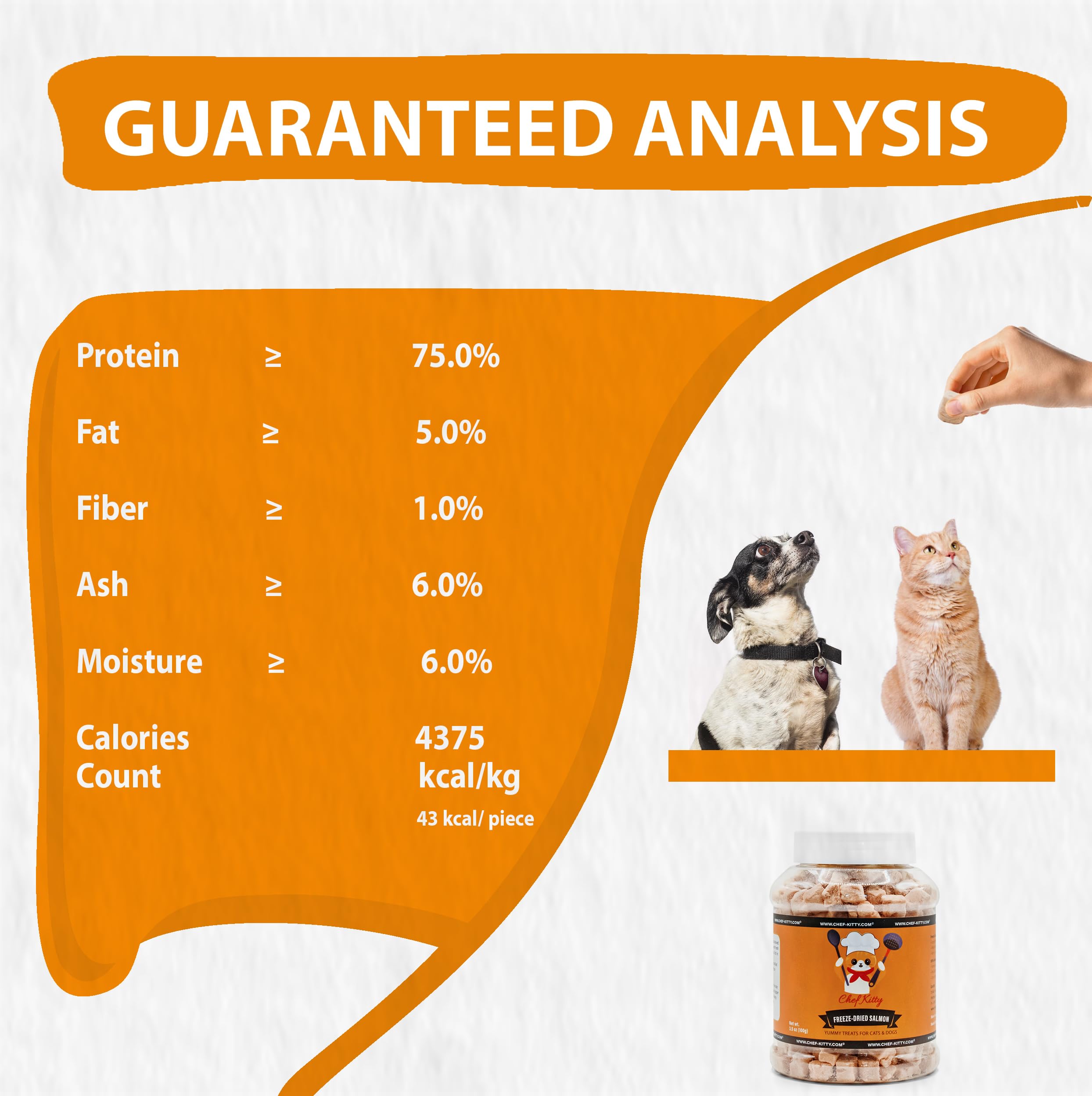 Chef Kitty Freeze Dried Salmon Cat Treats, Grain-Free, High Protein, 2.6 oz - 100% Wild Caught Salmon, No Additives or Preservatives