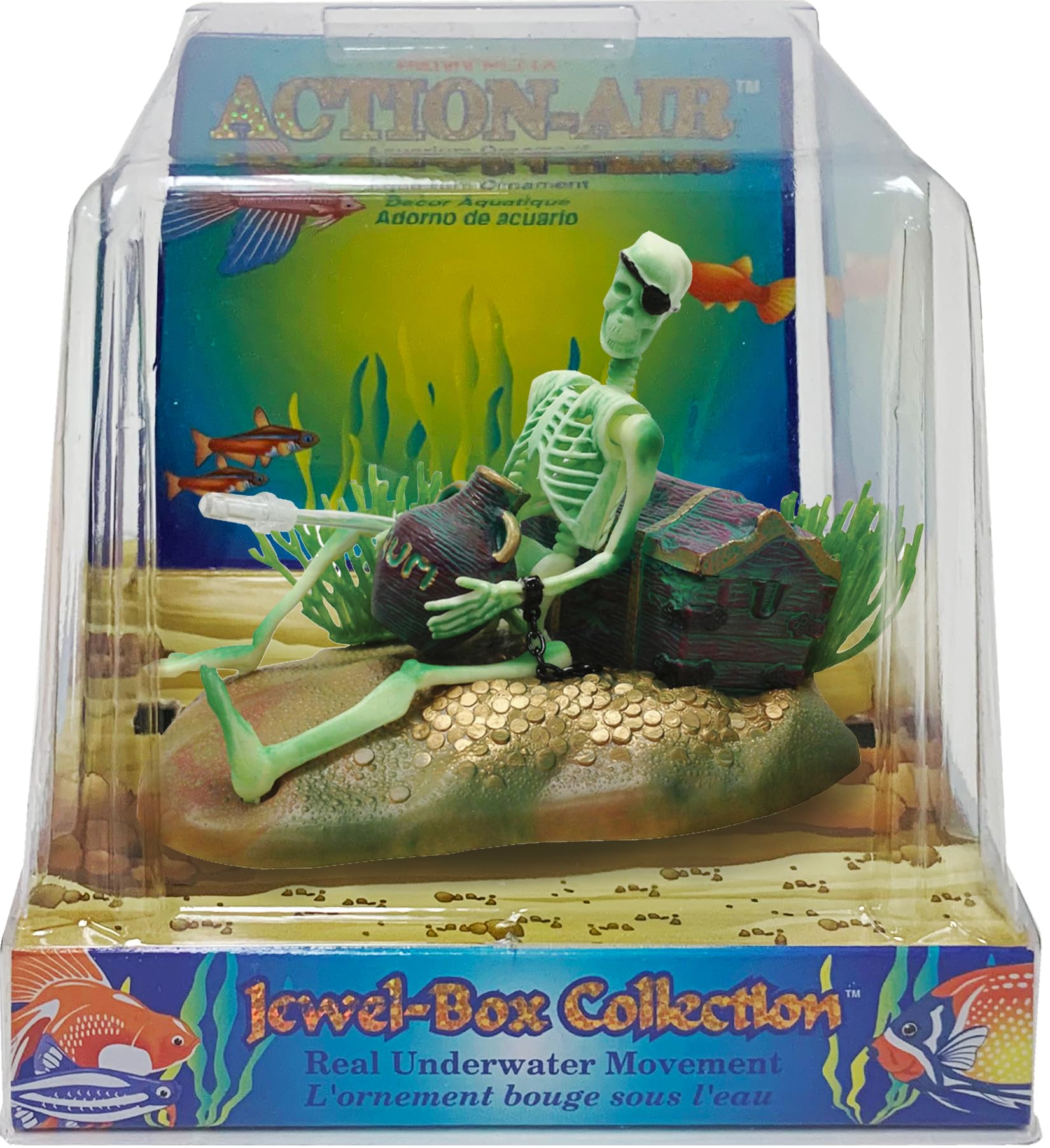Penn-Plax Action Air Pirate Skeleton With Jug & Treasure Chest Live-Action Aerating Aquarium Ornament