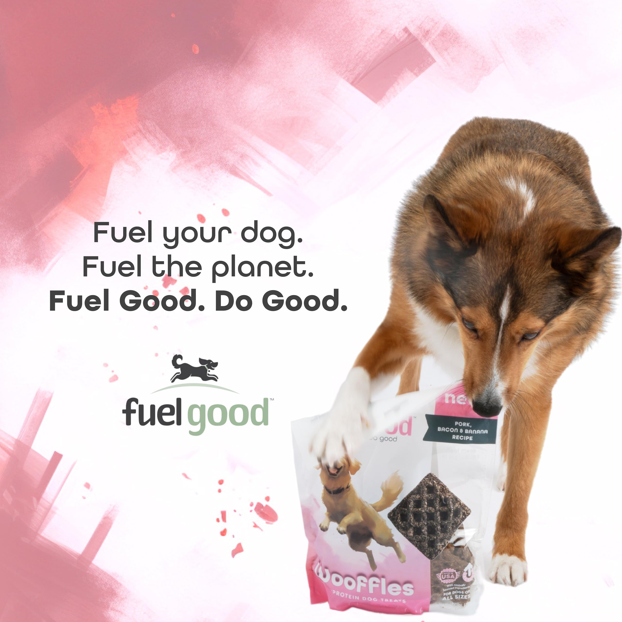 Fuel Good Wooffles High Protein Dog Treats - Pork, Bacon & Banana Recipe - 11oz Bag - High Protein Treats for Dogs, Made in The